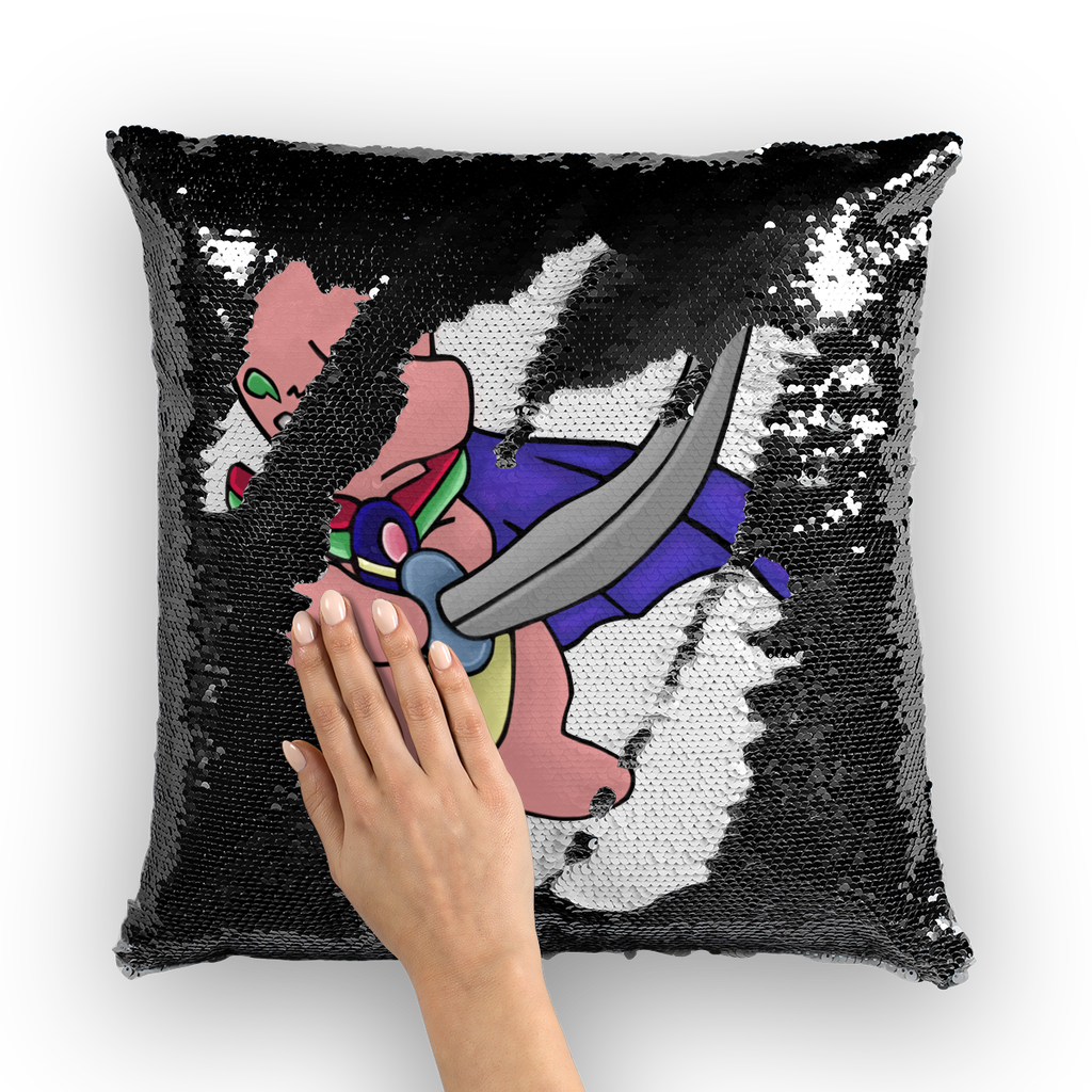 Curswordsman Sequin Cushion Cover featuring a vibrant mermaid design with shimmering sequins on a polyester fabric.