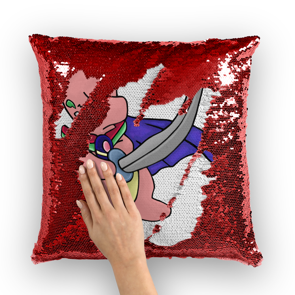 Curswordsman Sequin Cushion Cover featuring a vibrant mermaid design with shimmering sequins on a polyester fabric.