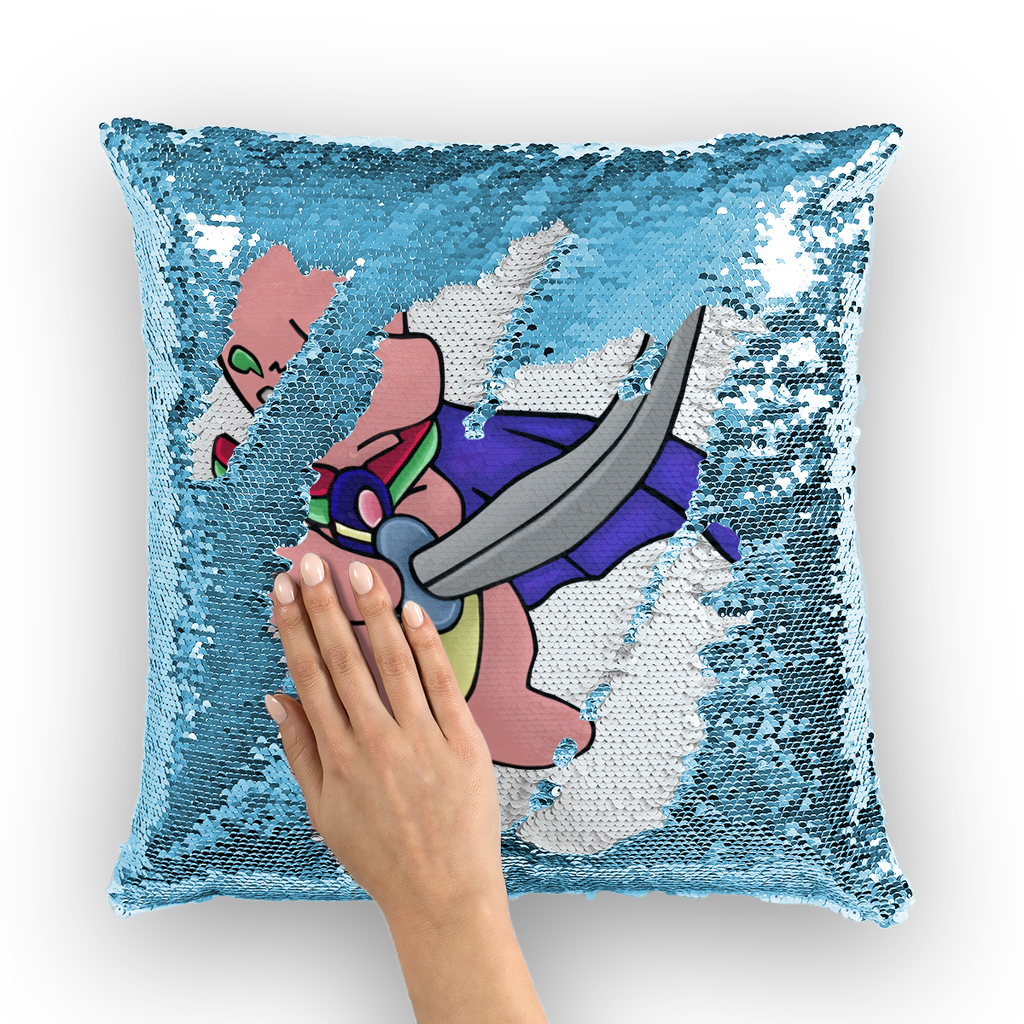Curswordsman Sequin Cushion Cover featuring a vibrant mermaid design with shimmering sequins on a polyester fabric.