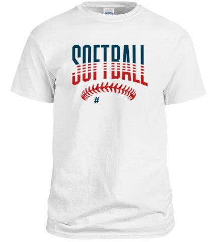 Customizable Softball T-Shirt featuring player number and team color options, designed for comfort and style.