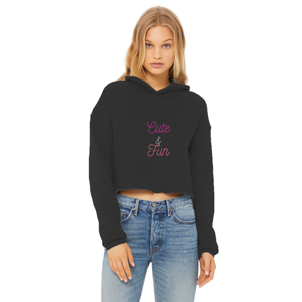 Cute and Fun Ladies Cropped Raw Edge Hoodie in various colors, showcasing its stylish design and raw edge hem.