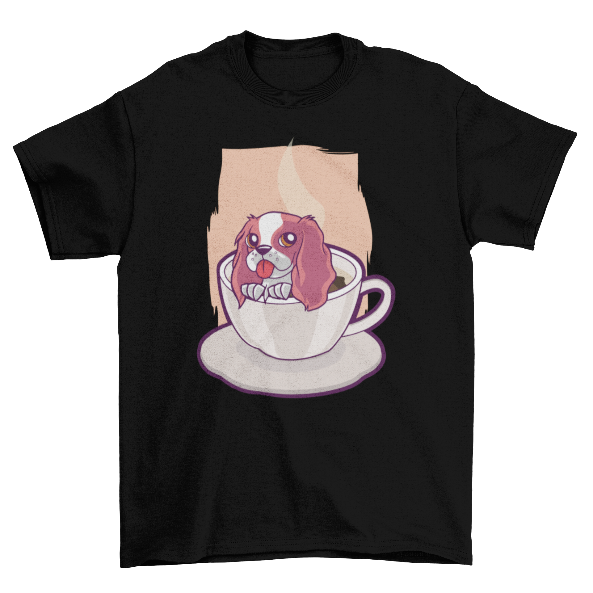 Cute t-shirt featuring a playful puppy inside a coffee cup, perfect for dog lovers.