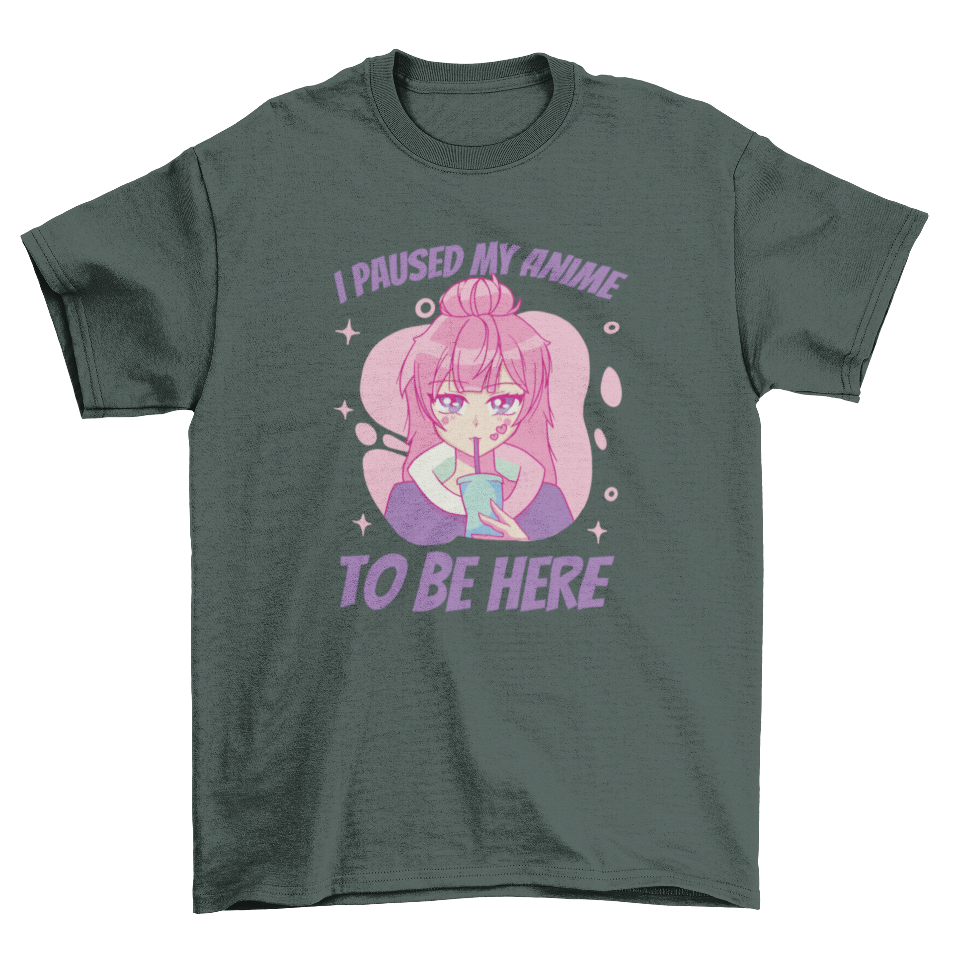 Cute anime girl t-shirt featuring a girl drinking with a playful quote.