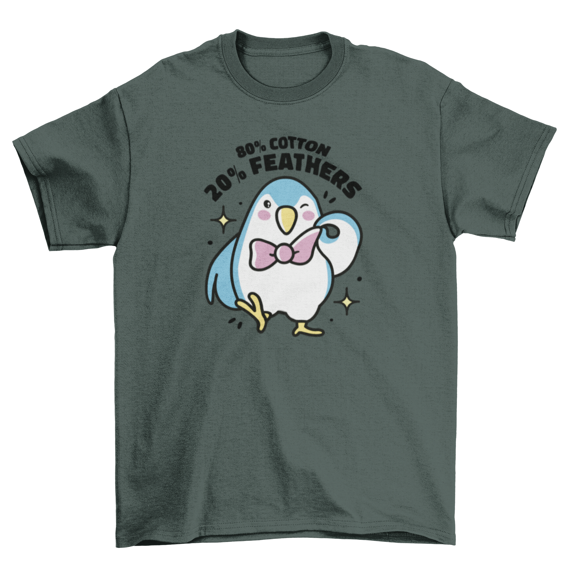Cute baby penguin wearing a stylish bowtie on a t-shirt, featuring a humorous quote.