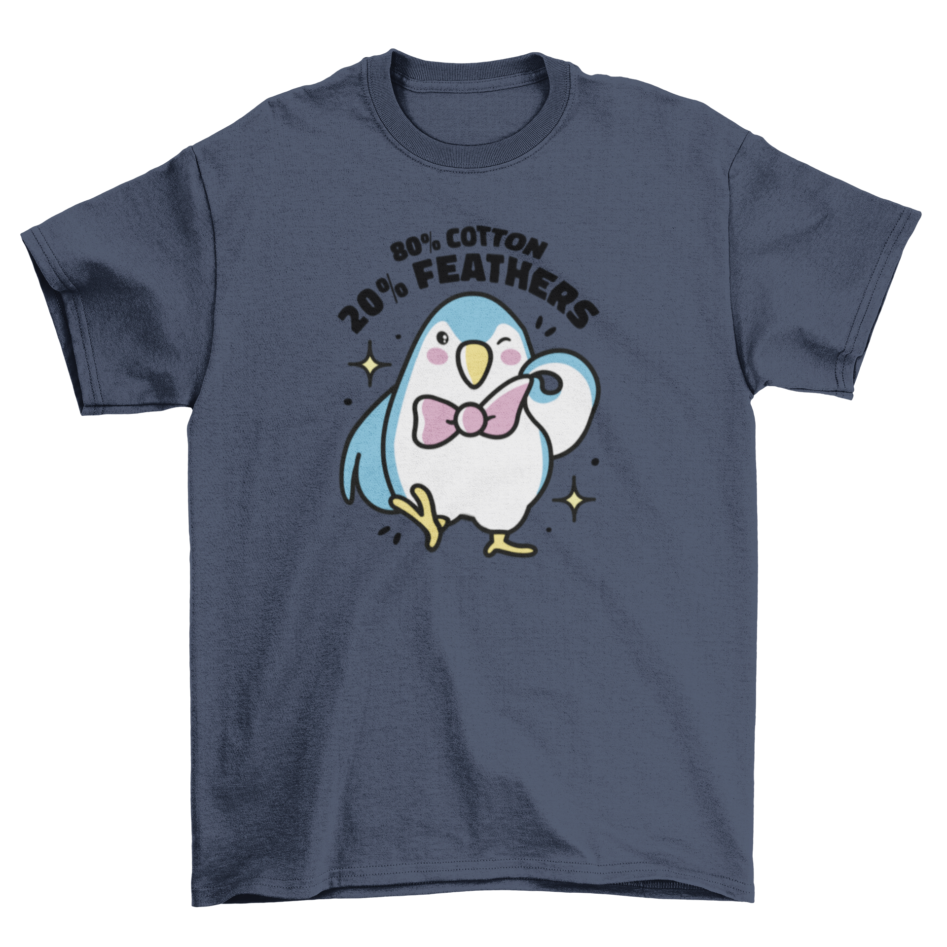 Cute baby penguin wearing a stylish bowtie on a t-shirt, featuring a humorous quote.