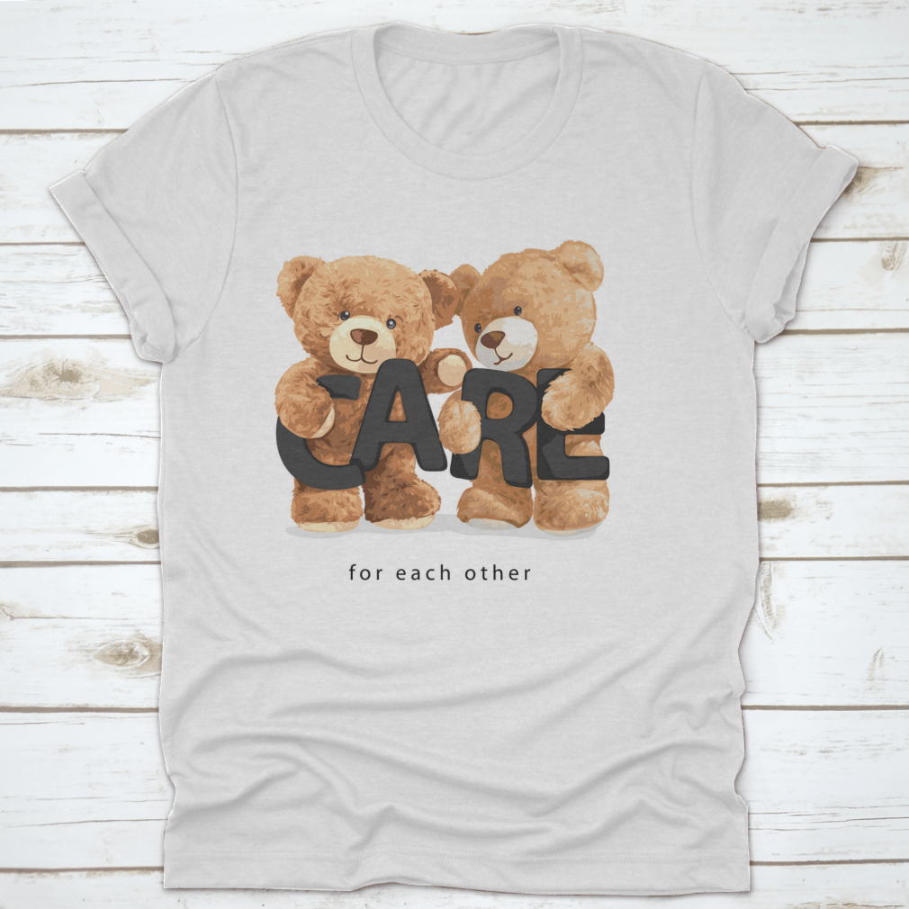 Cute bear doll friends illustration with a caring slogan, showcasing their adorable features and vibrant colors.