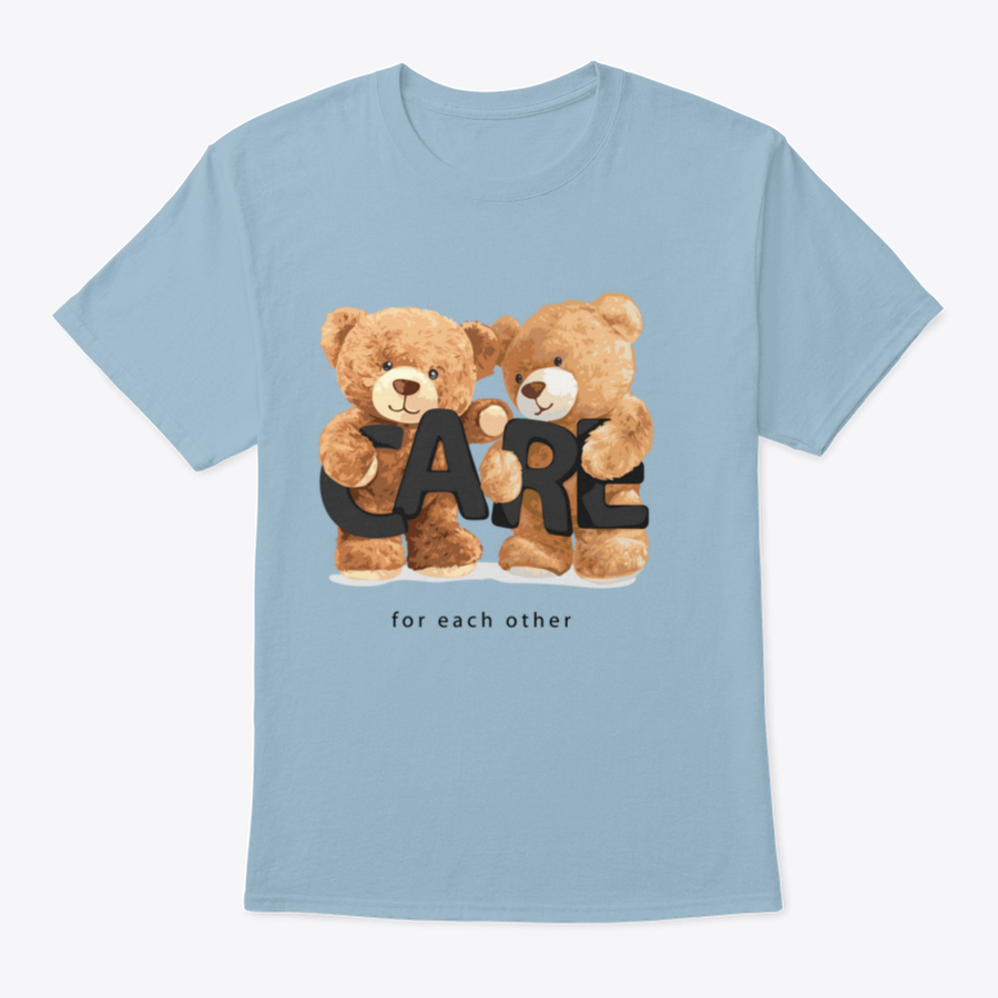 Cute bear doll friends illustration with a caring slogan, showcasing their adorable features and vibrant colors.