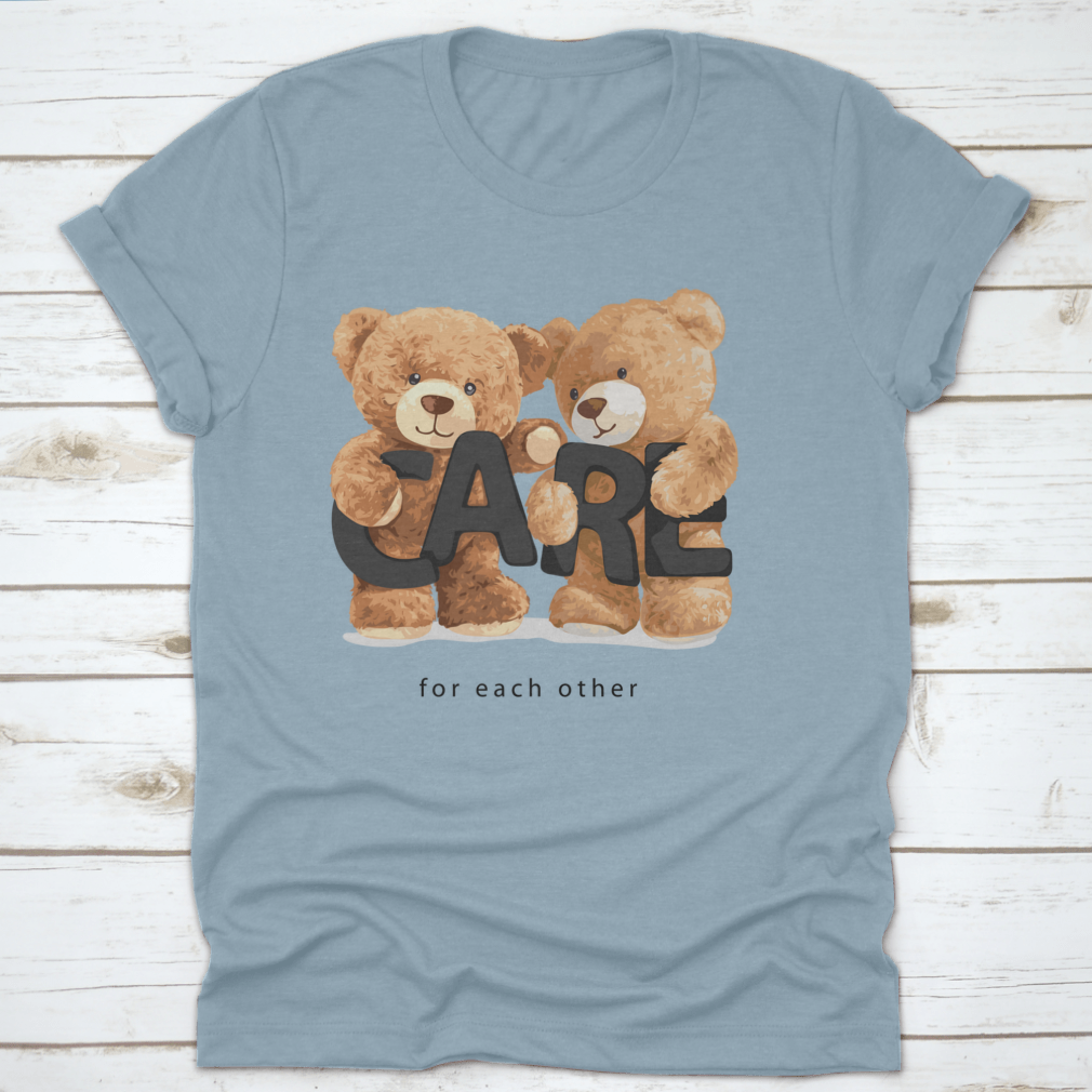 Cute bear doll friends illustration with a caring slogan, showcasing their adorable features and vibrant colors.