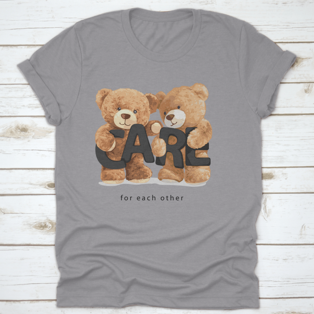 Cute bear doll friends illustration with a caring slogan, showcasing their adorable features and vibrant colors.
