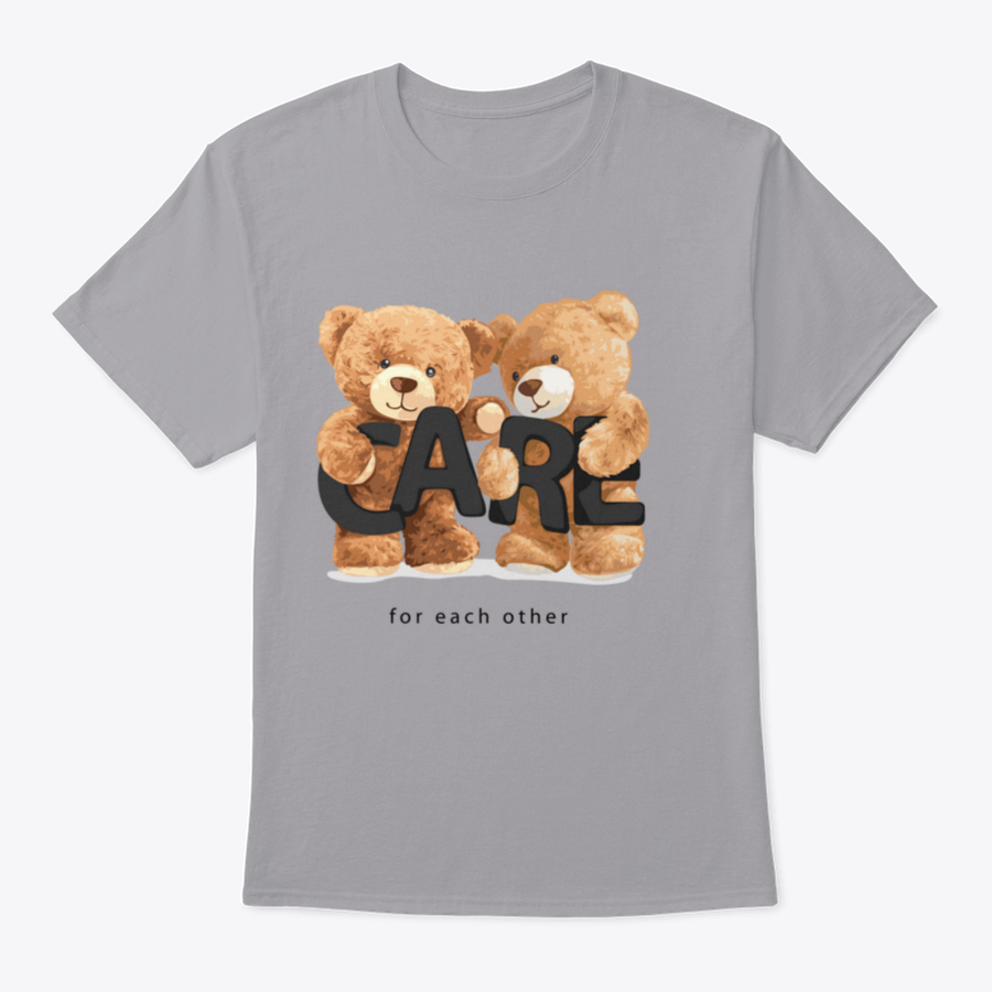 Cute bear doll friends illustration with a caring slogan, showcasing their adorable features and vibrant colors.