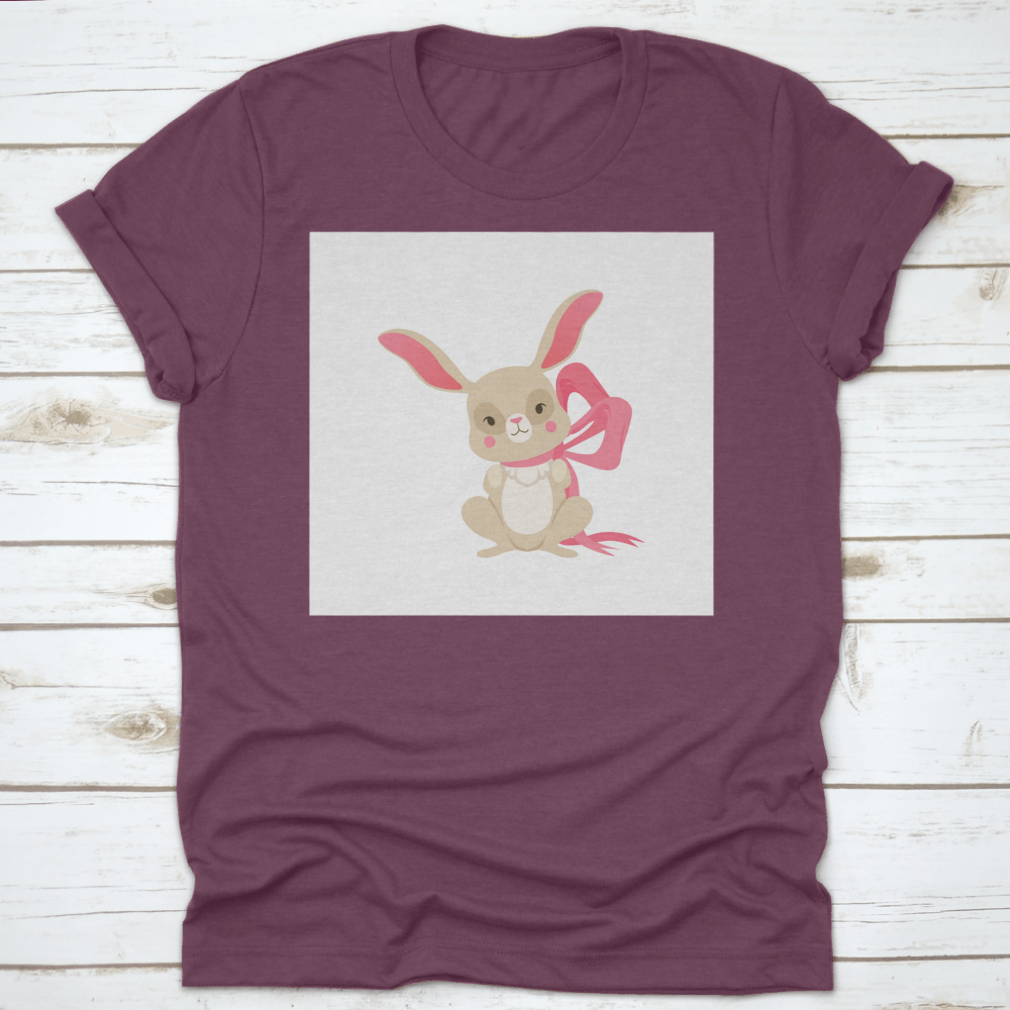 Cute cartoon bunny character wearing a pink ribbon, showcasing a fun and happy design.