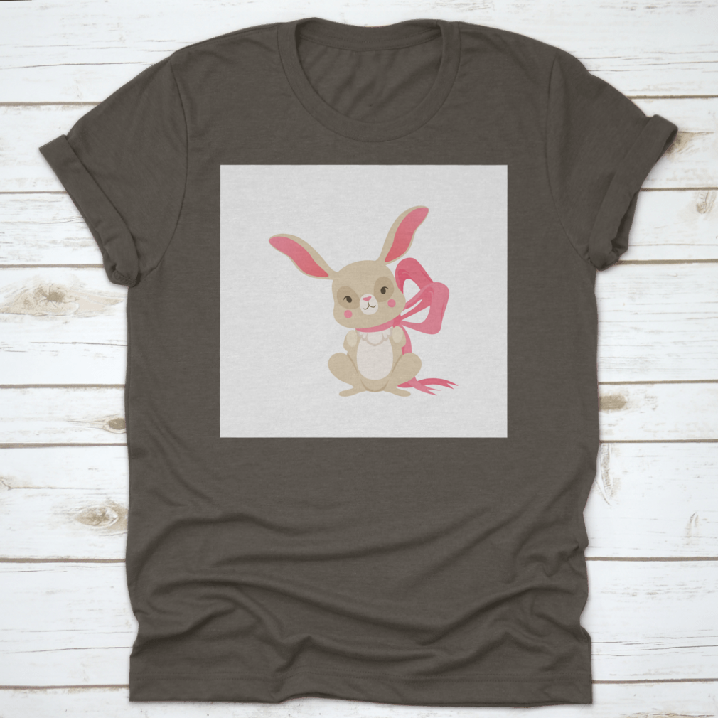 Cute cartoon bunny character wearing a pink ribbon, showcasing a fun and happy design.