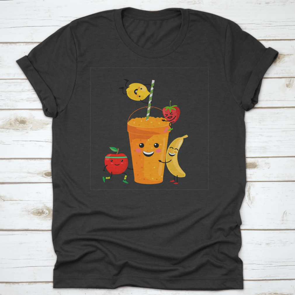 Cute cartoon fruit smoothies in colorful cups, showcasing vibrant designs perfect for summer enjoyment.