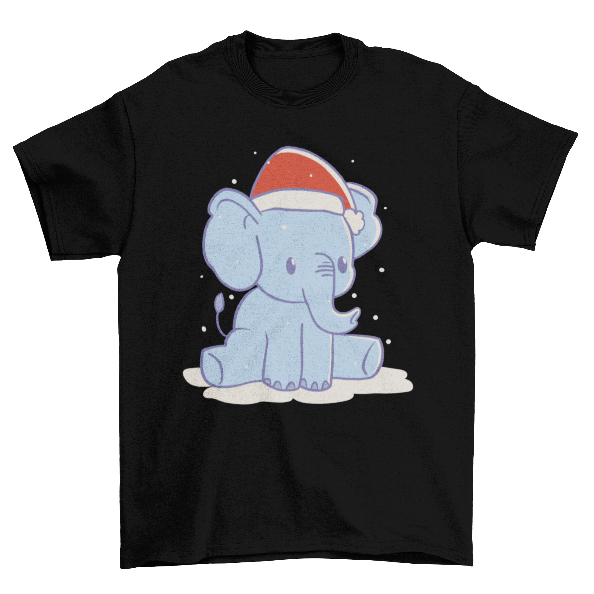 Cute Christmas elephant t-shirt featuring an elephant wearing a festive Christmas hat, perfect for holiday celebrations.
