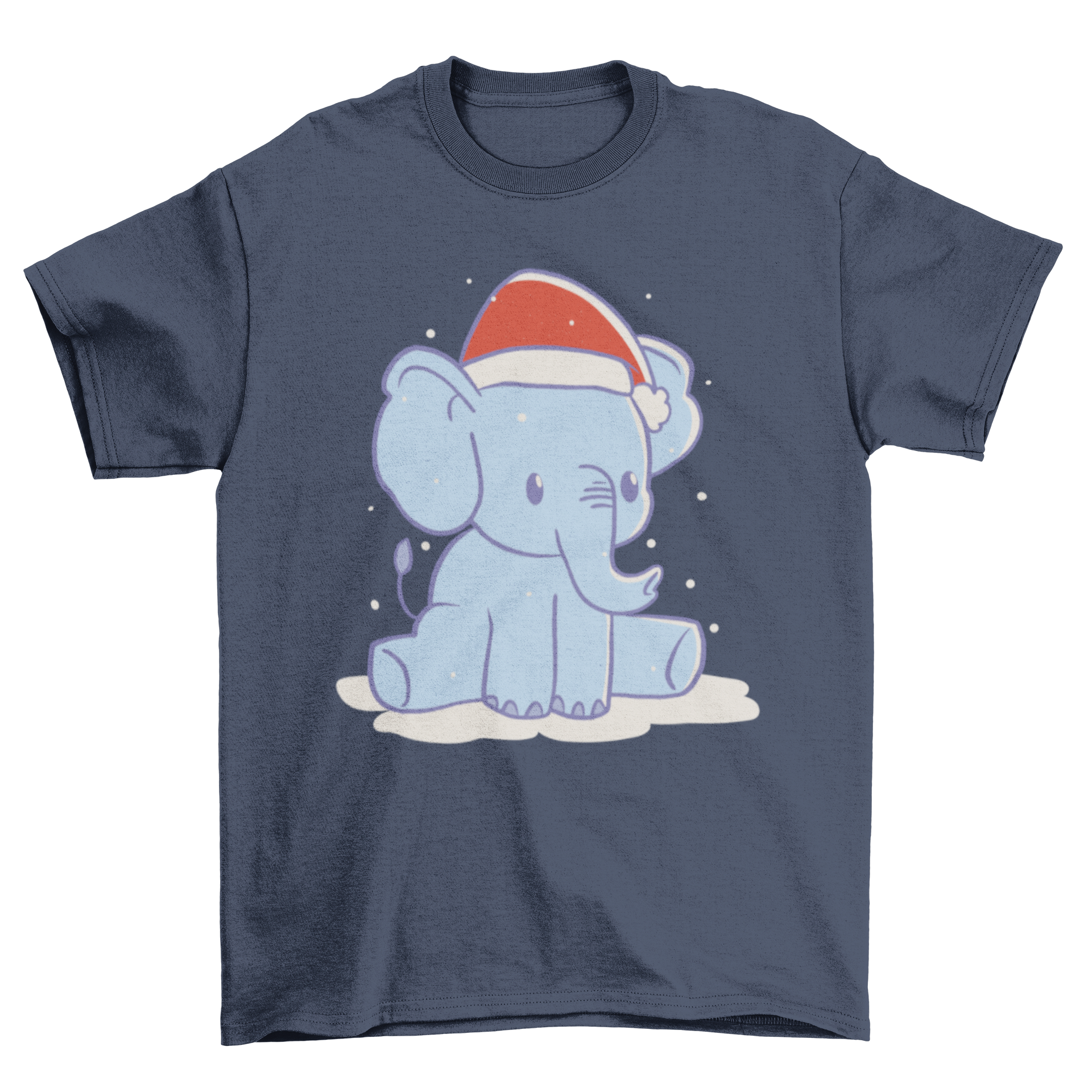 Cute Christmas elephant t-shirt featuring an elephant wearing a festive Christmas hat, perfect for holiday celebrations.