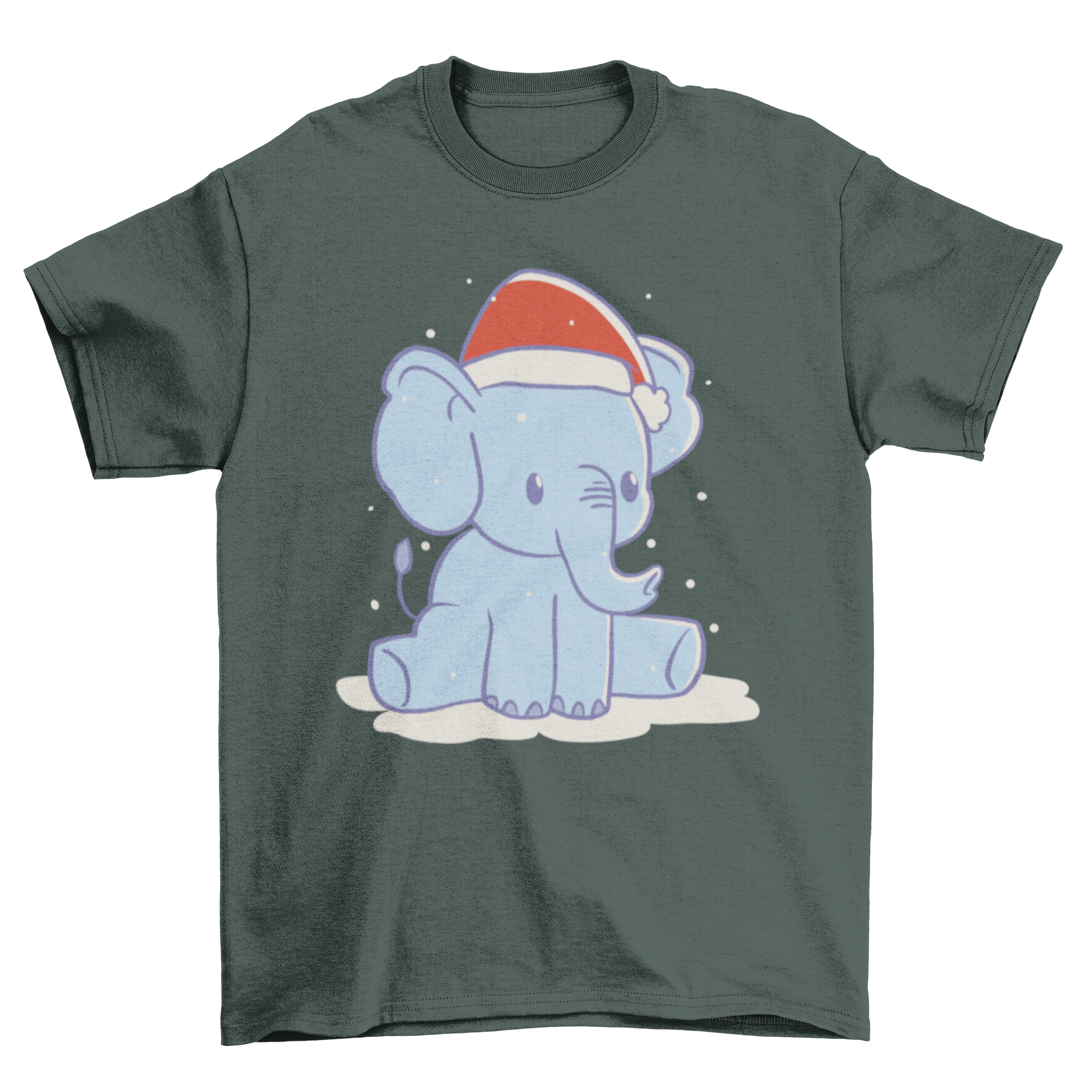 Cute Christmas elephant t-shirt featuring an elephant wearing a festive Christmas hat, perfect for holiday celebrations.
