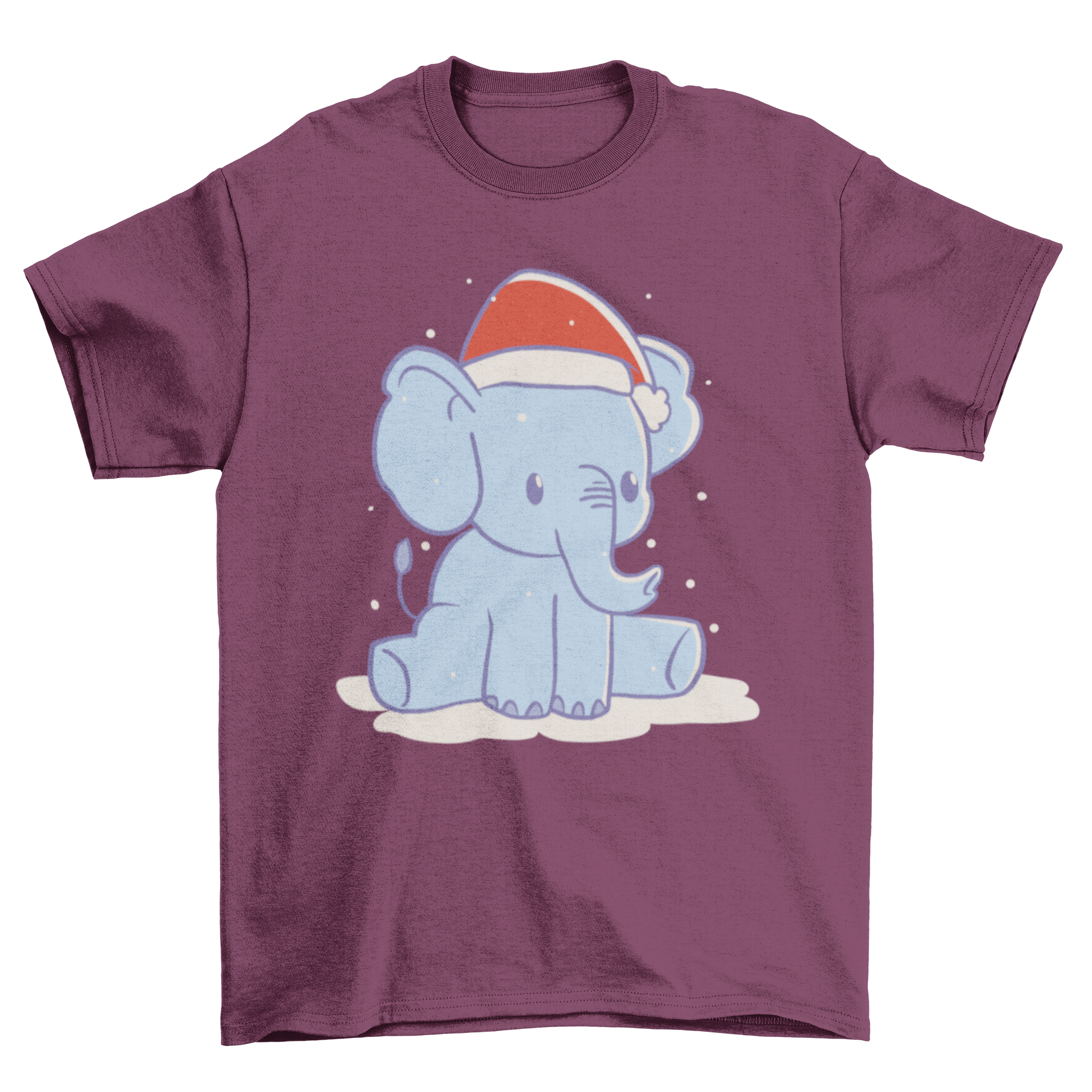 Cute Christmas elephant t-shirt featuring an elephant wearing a festive Christmas hat, perfect for holiday celebrations.
