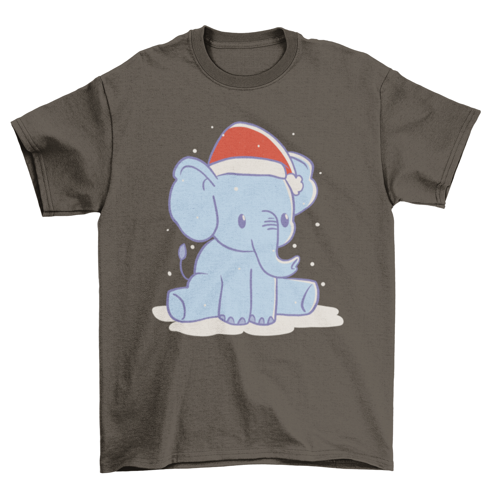Cute Christmas elephant t-shirt featuring an elephant wearing a festive Christmas hat, perfect for holiday celebrations.
