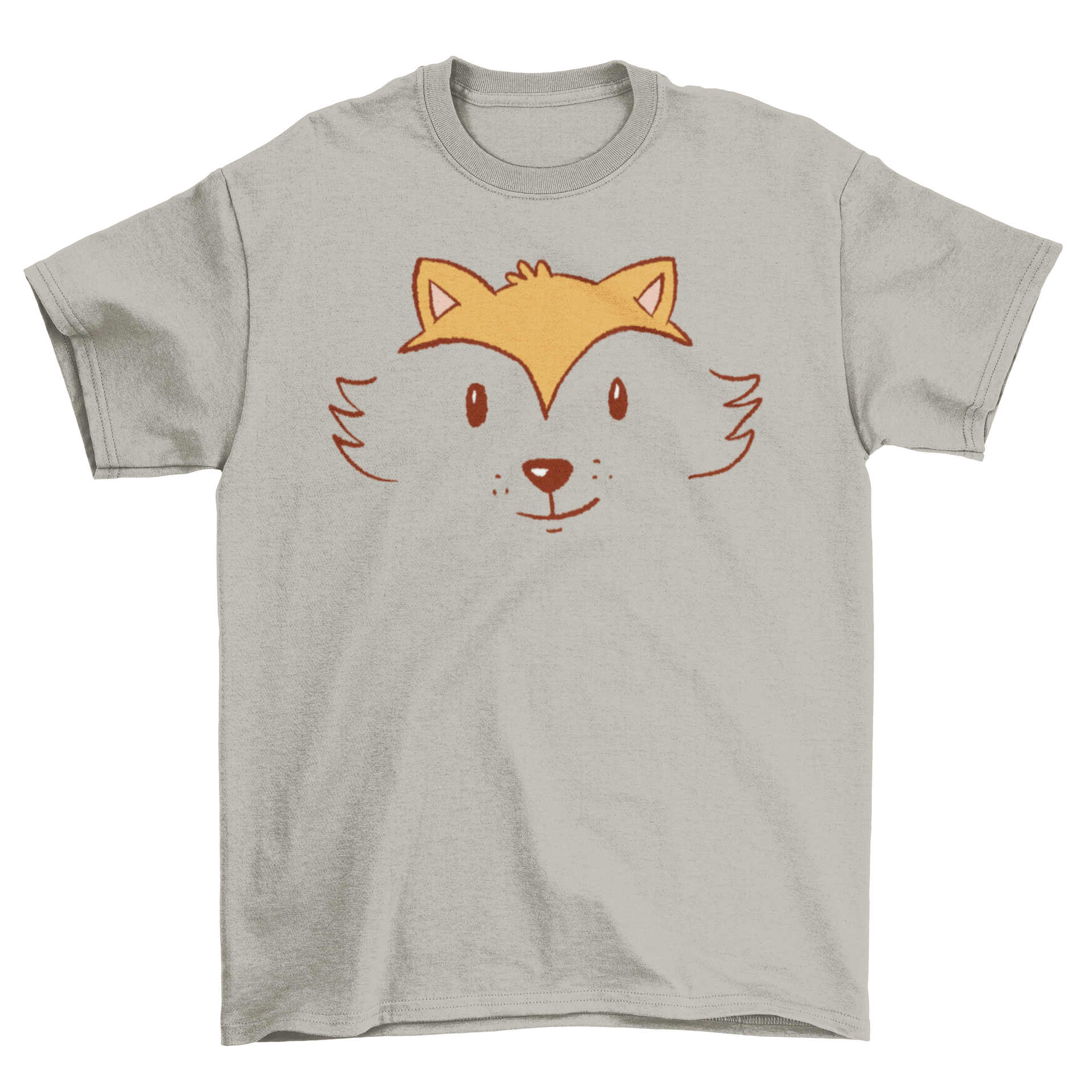 A cute fox face design printed on a soft t-shirt, showcasing vibrant colors and playful features.