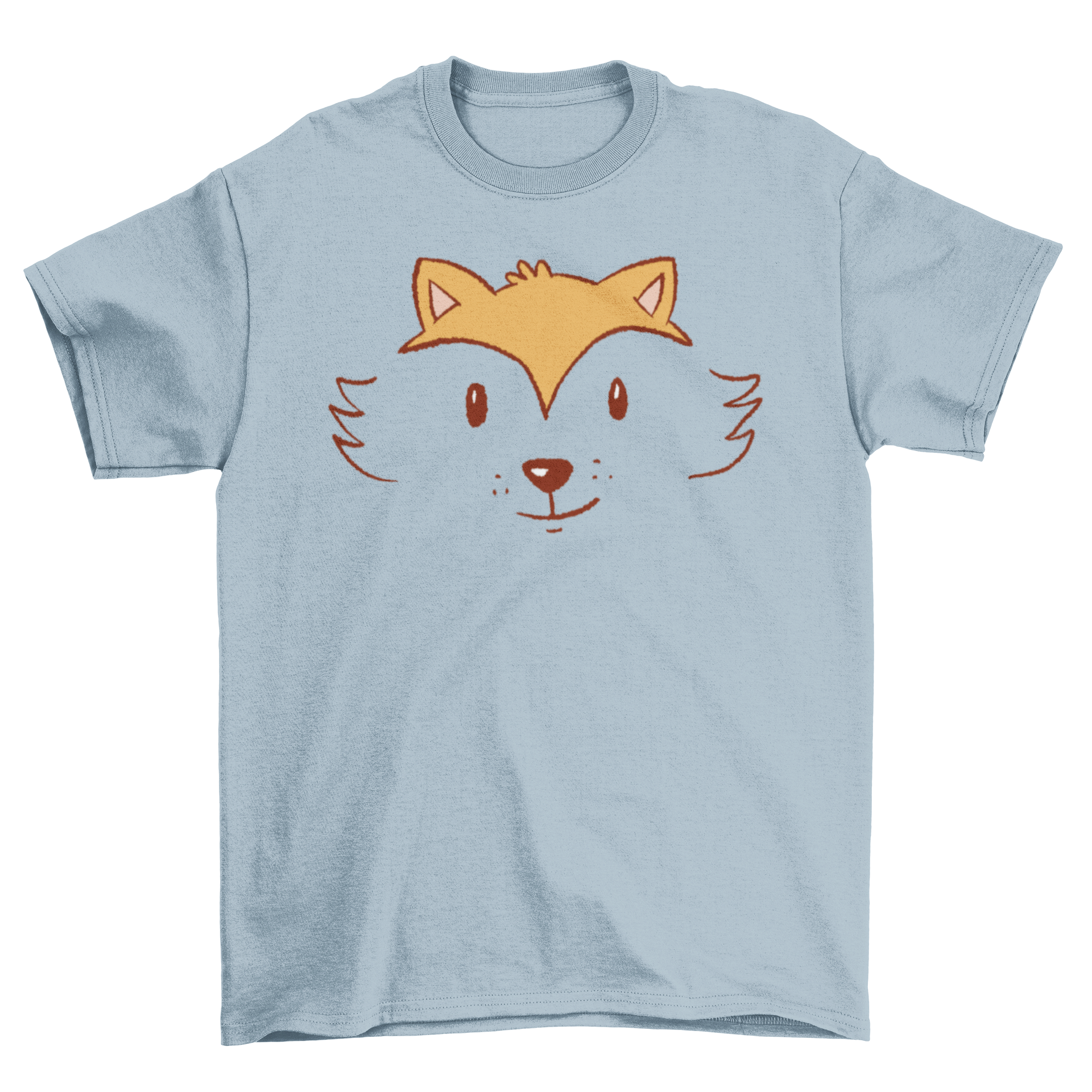 A cute fox face design printed on a soft t-shirt, showcasing vibrant colors and playful features.