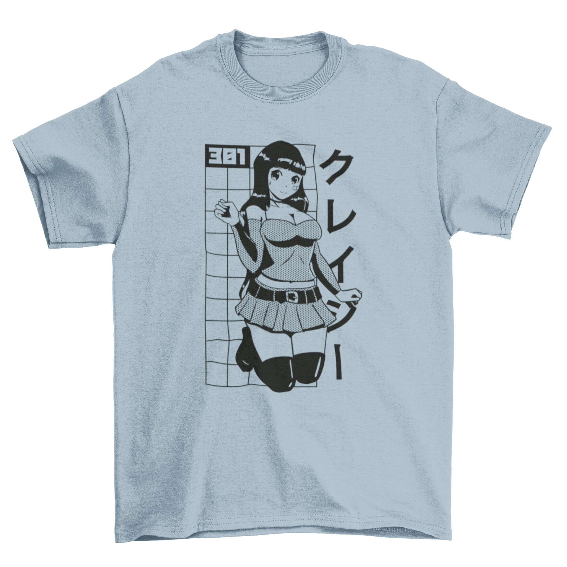 Cute girl anime t-shirt design featuring a girl in a playful pose with a Japanese quote.