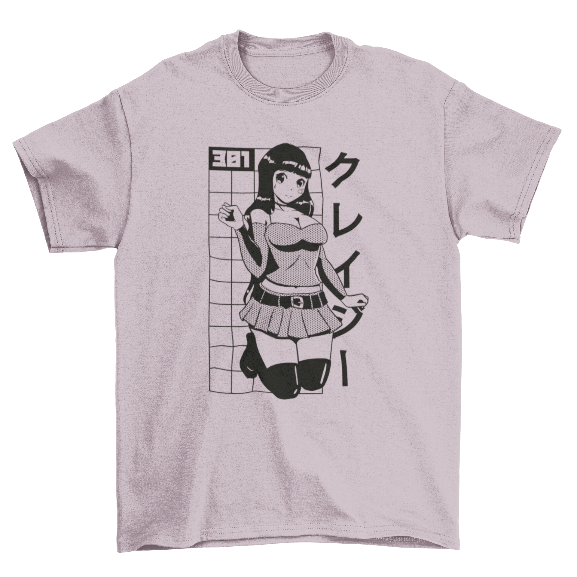 Cute girl anime t-shirt design featuring a girl in a playful pose with a Japanese quote.