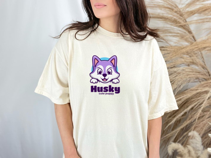 A cute kawaii illustration of a husky puppy, showcasing its playful and adorable features, perfect for graphic design and print.