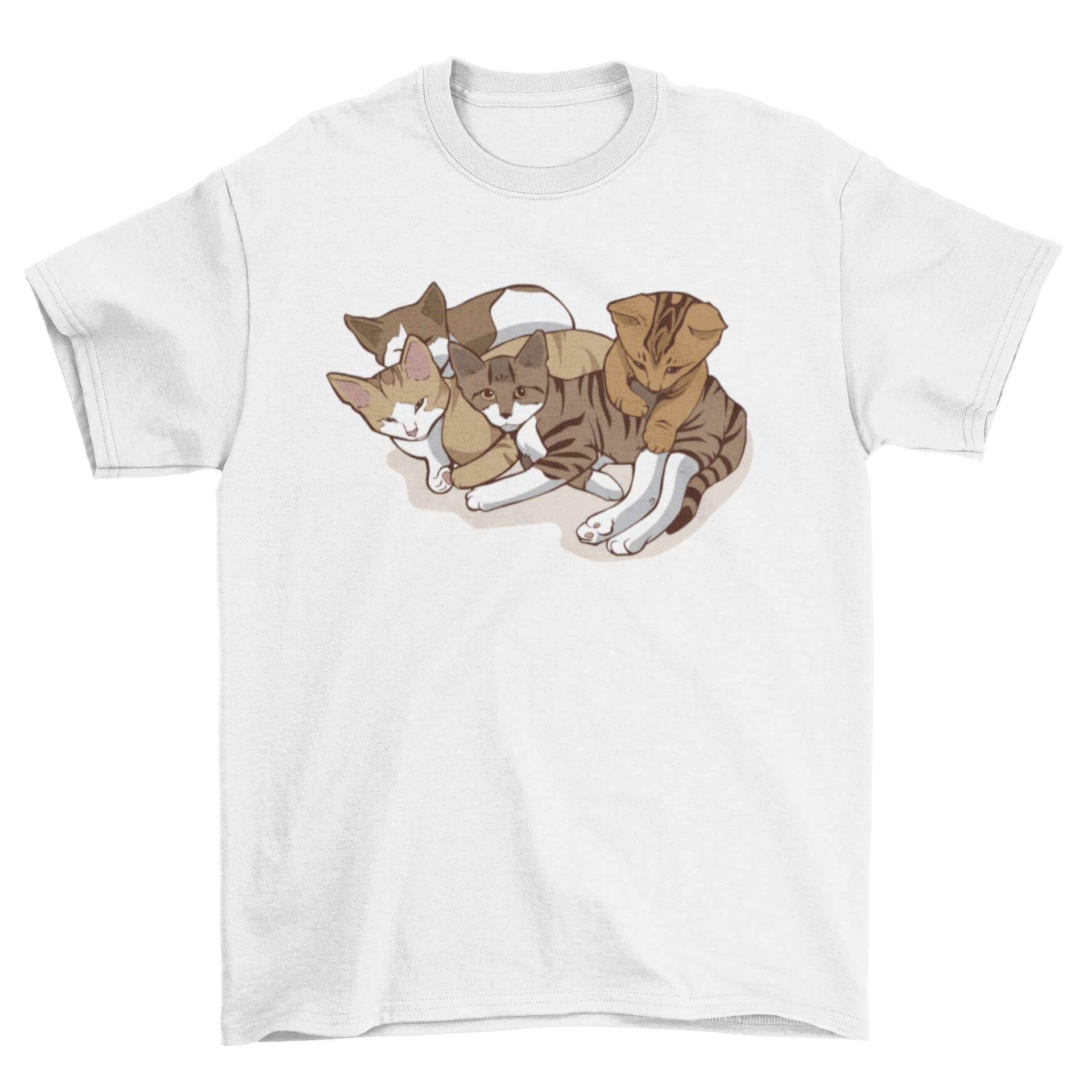 Cute Kitties T-shirt featuring an illustration of four playful kittens in vibrant colors.
