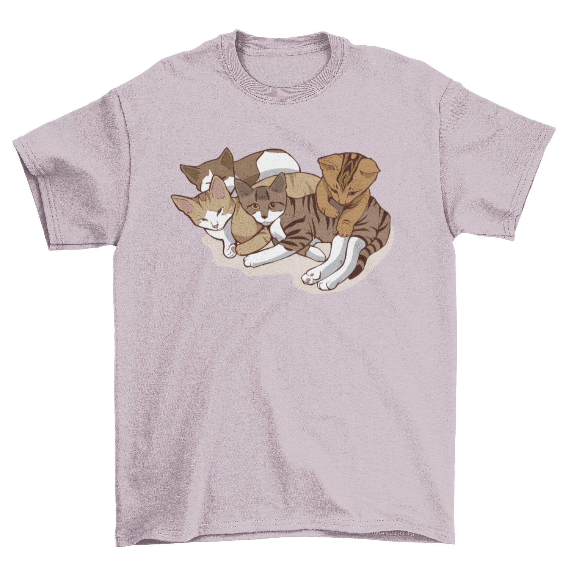 Cute Kitties T-shirt featuring an illustration of four playful kittens in vibrant colors.