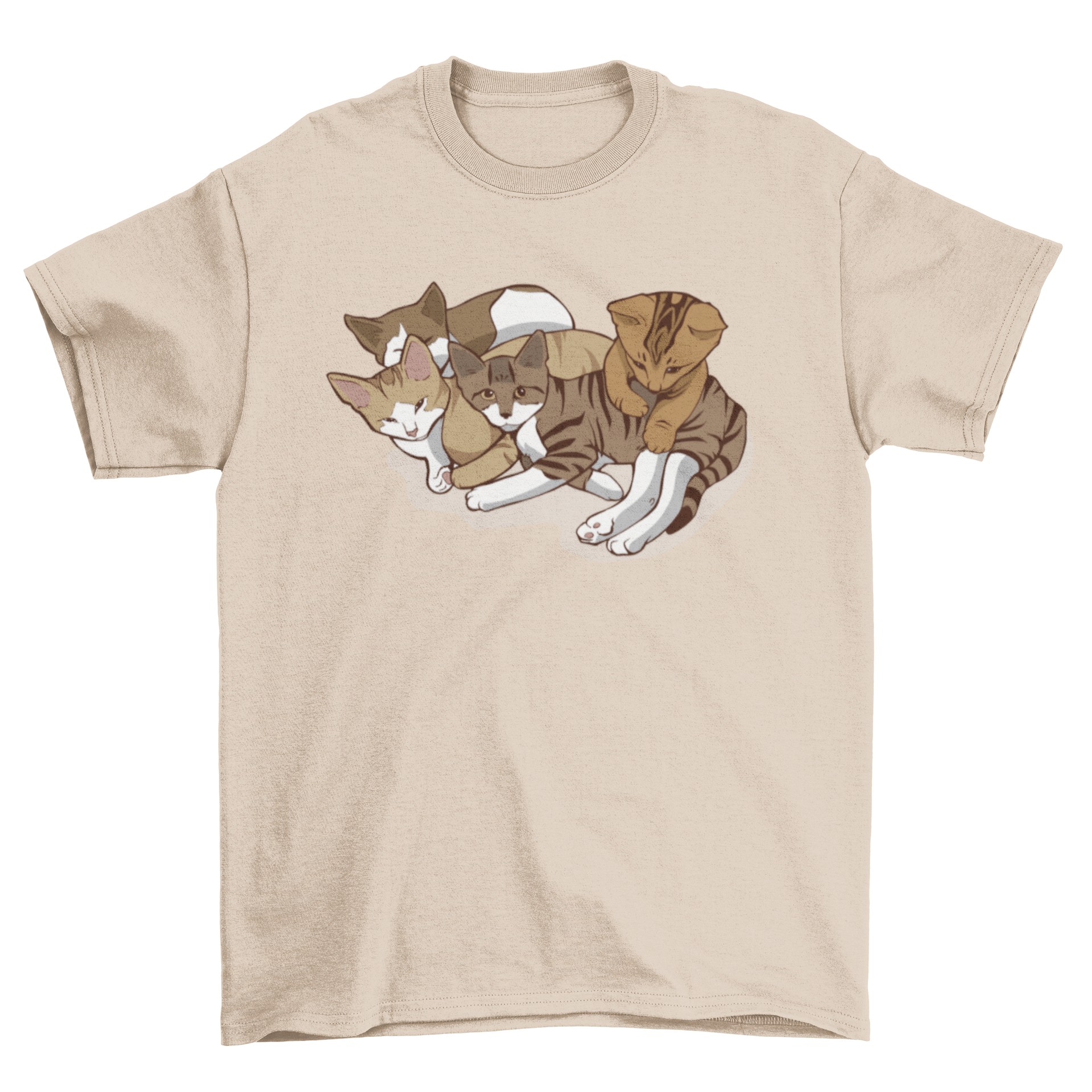 Cute Kitties T-shirt featuring an illustration of four playful kittens in vibrant colors.