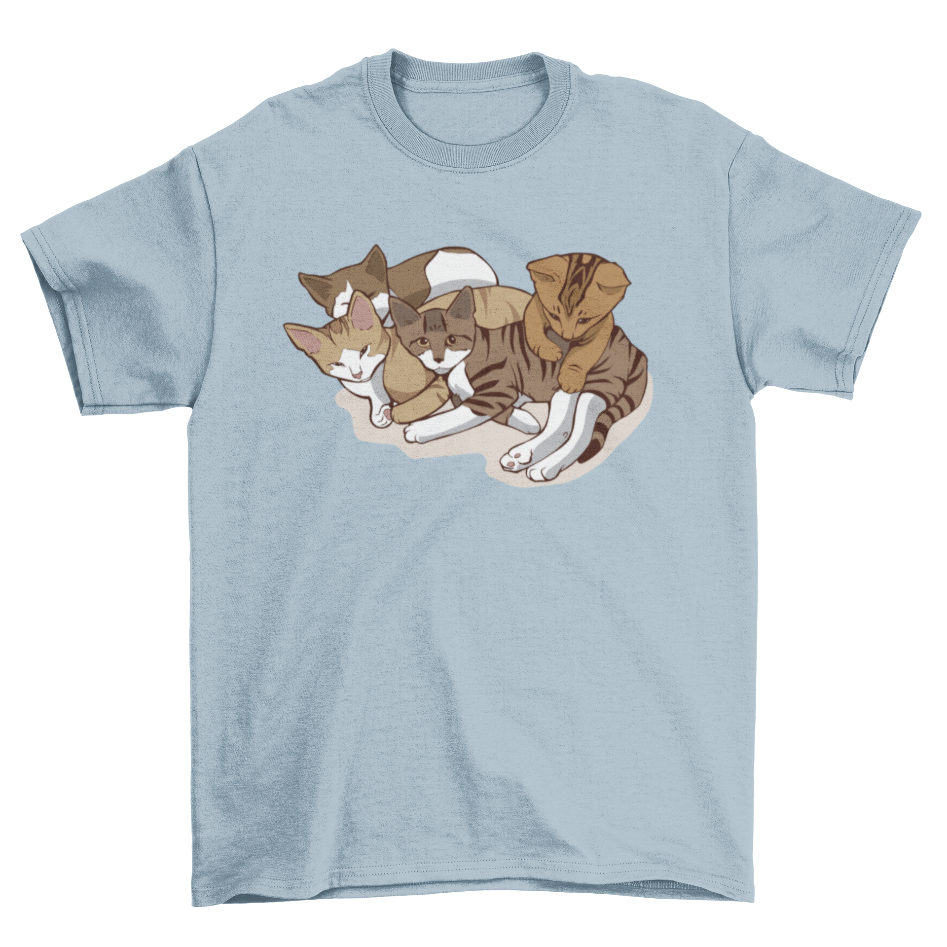 Cute Kitties T-shirt featuring an illustration of four playful kittens in vibrant colors.