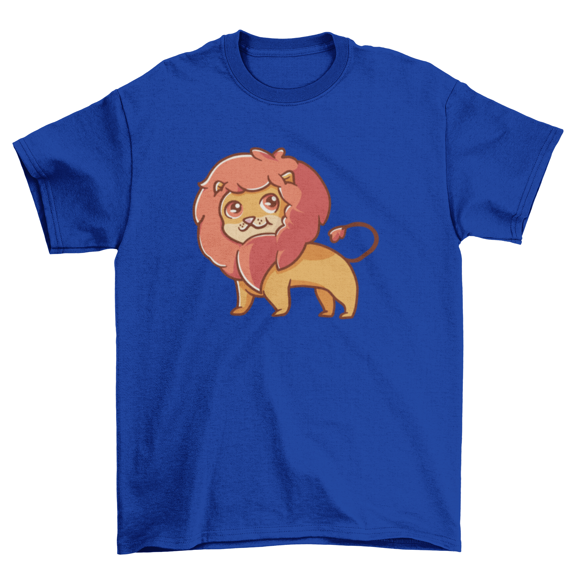 A cute lion graphic printed on a soft t-shirt, showcasing a playful design perfect for animal lovers.
