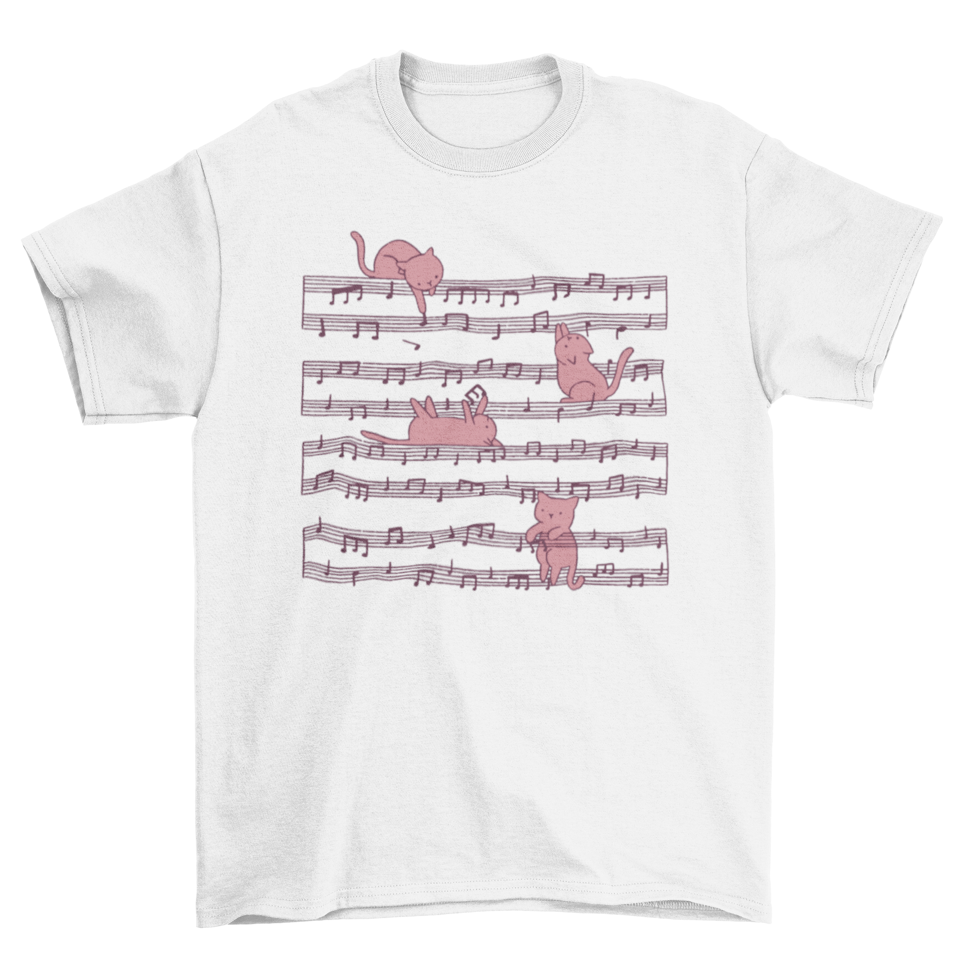 Cute t-shirt featuring playful kittens on a music sheet design.
