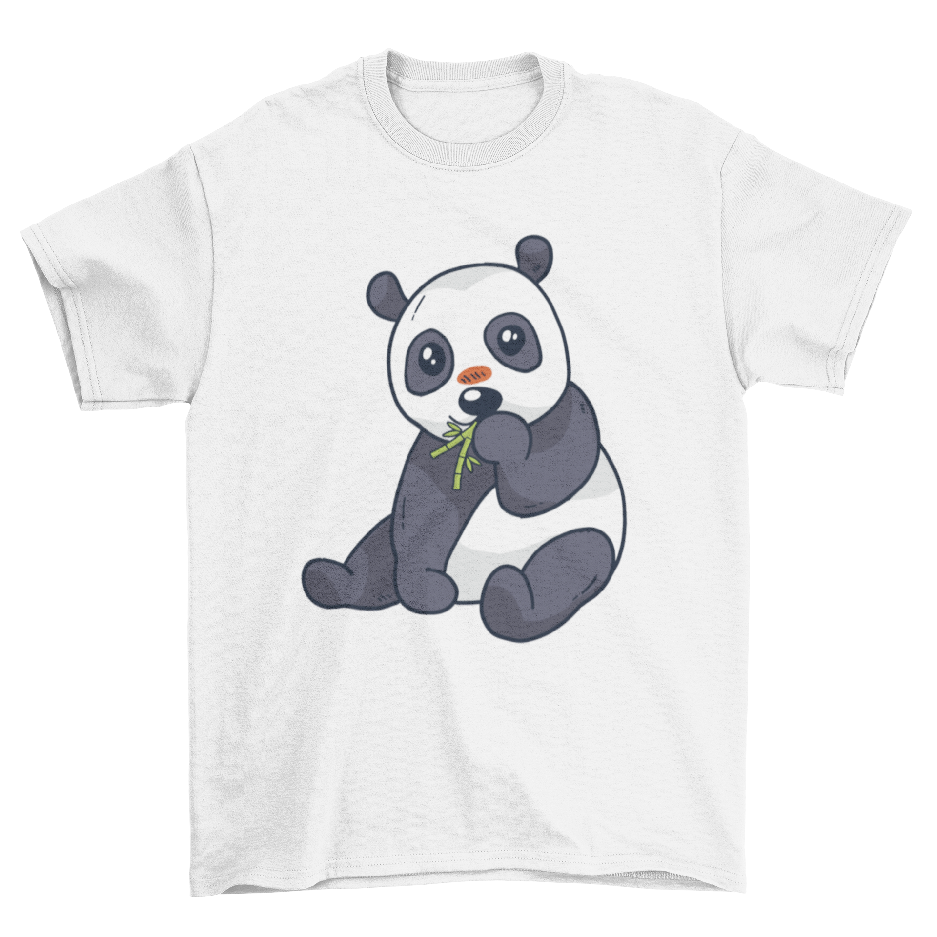 Cute panda cartoon illustration on a bamboo-themed t-shirt, showcasing a playful design.