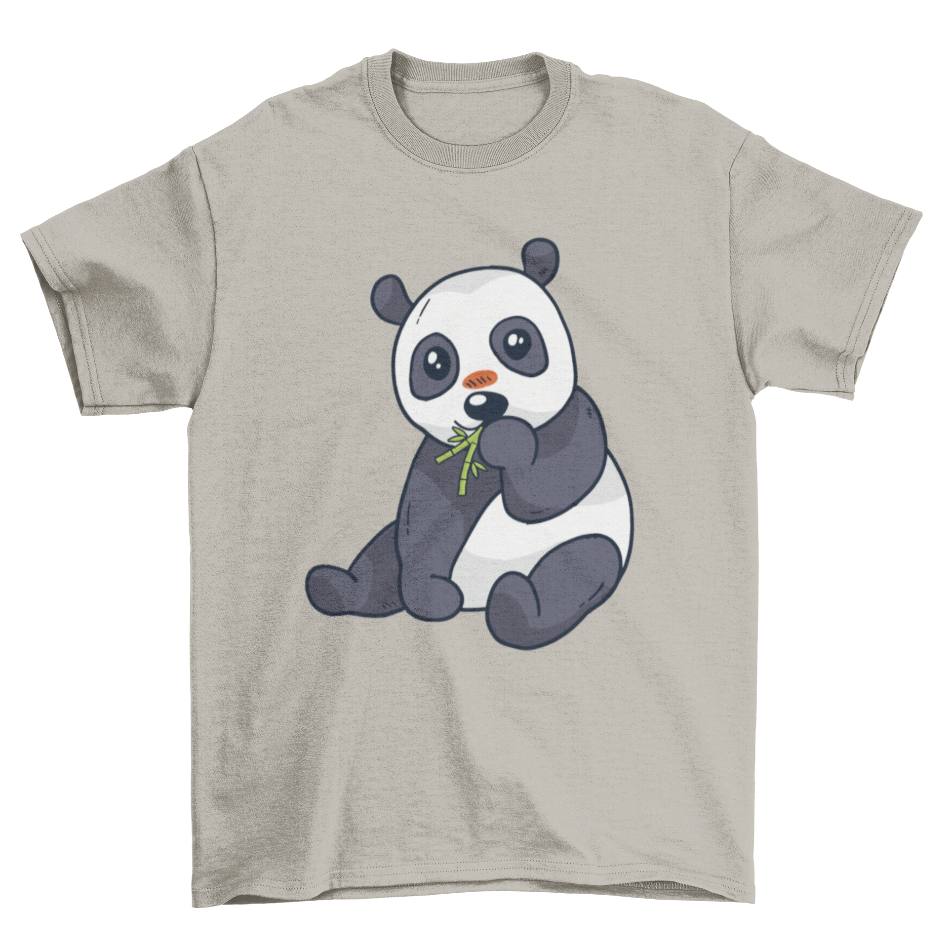 Cute panda cartoon illustration on a bamboo-themed t-shirt, showcasing a playful design.