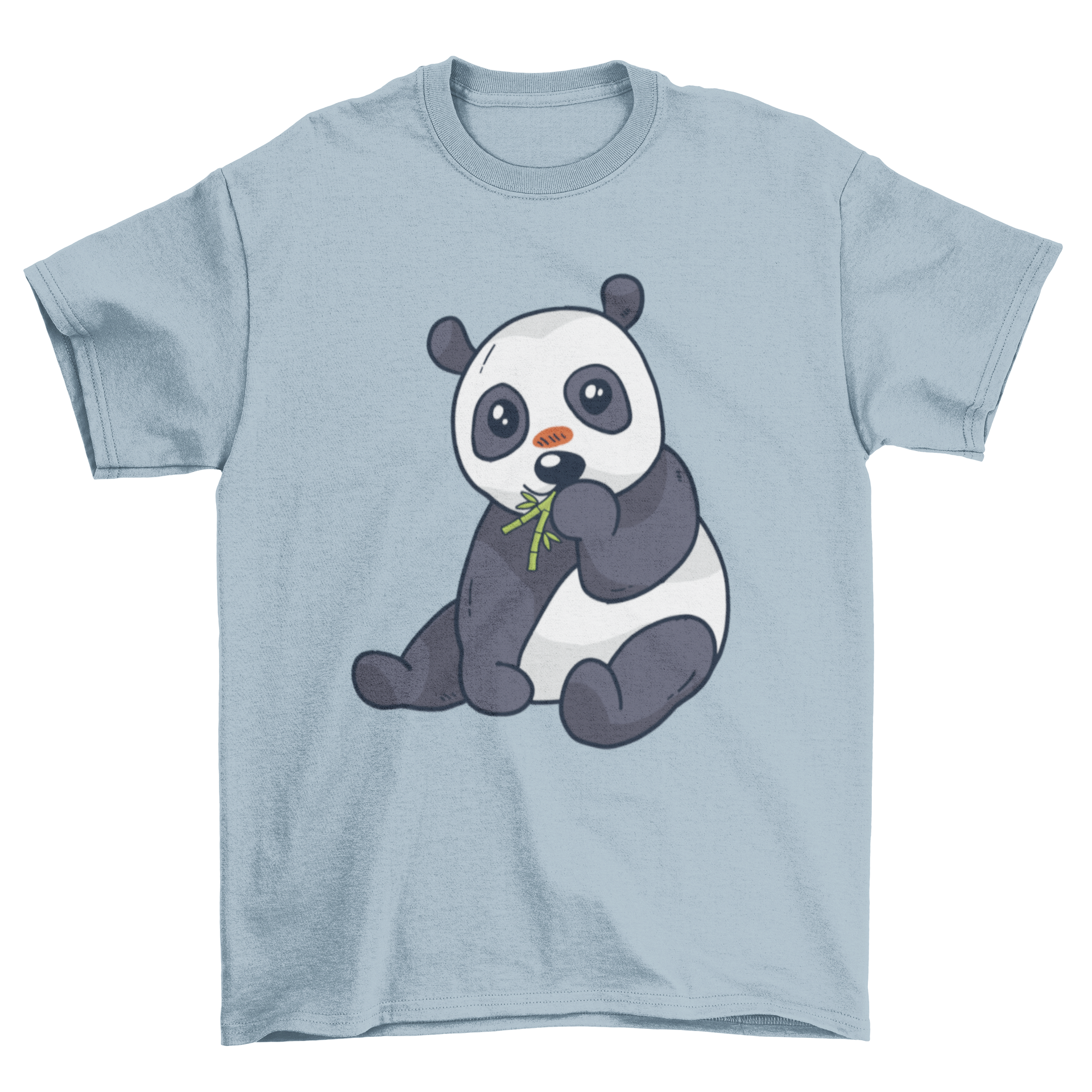 Cute panda cartoon illustration on a bamboo-themed t-shirt, showcasing a playful design.