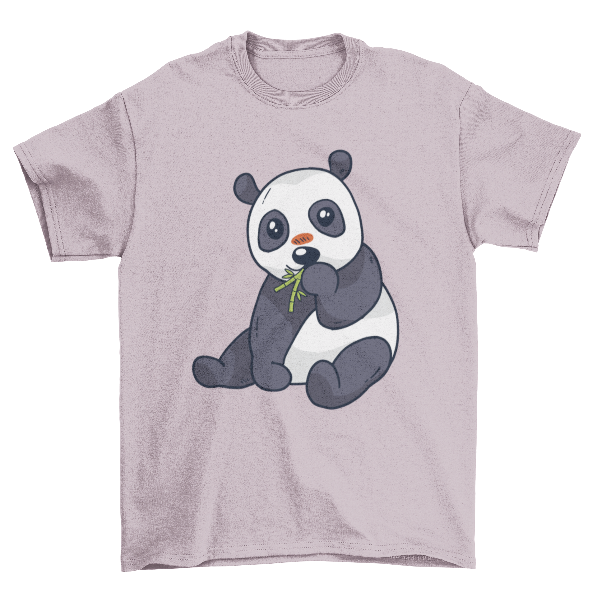 Cute panda cartoon illustration on a bamboo-themed t-shirt, showcasing a playful design.