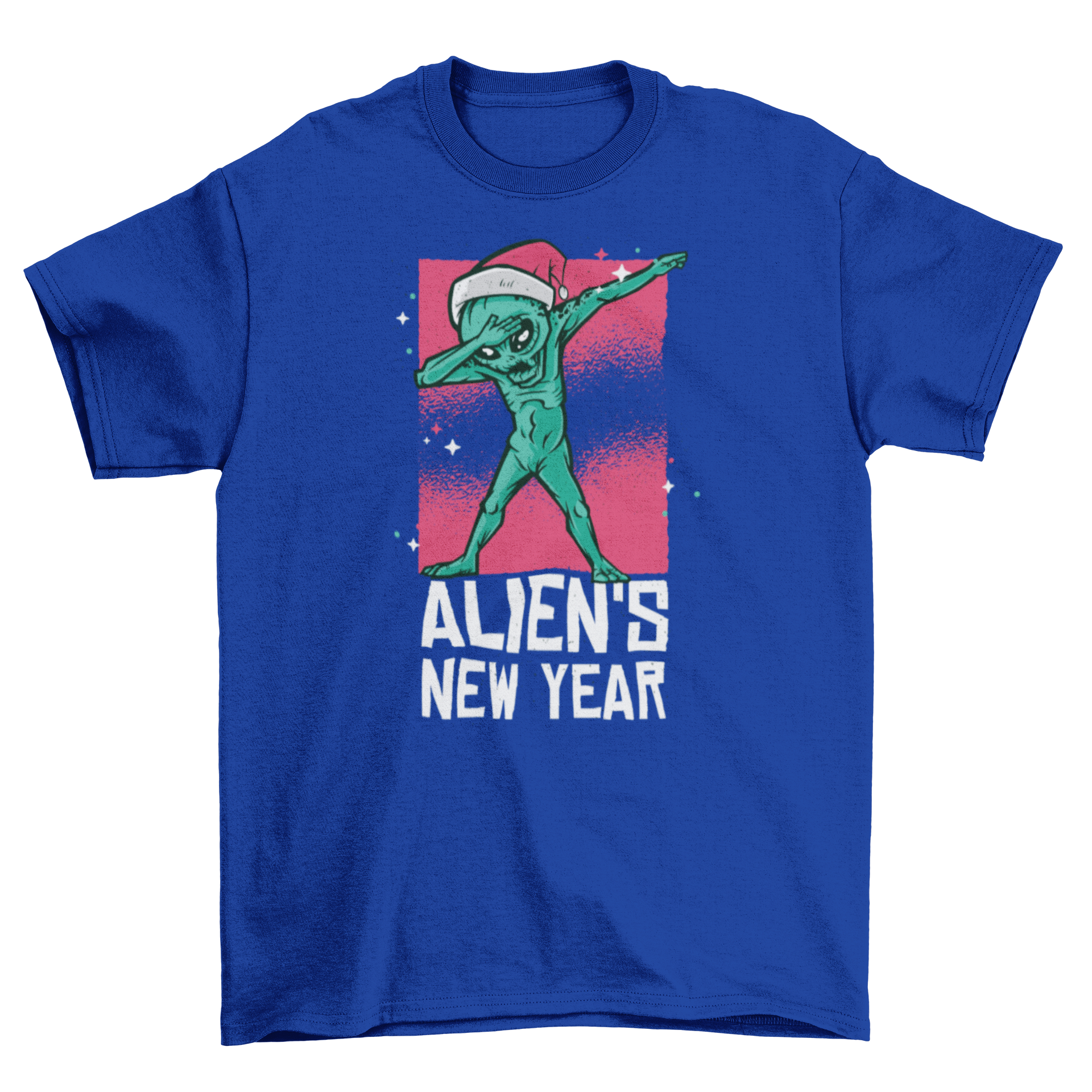 Dabbing Alien T-shirt design featuring an alien in a Christmas hat with the quote 'ALIEN'S NEW YEAR'.