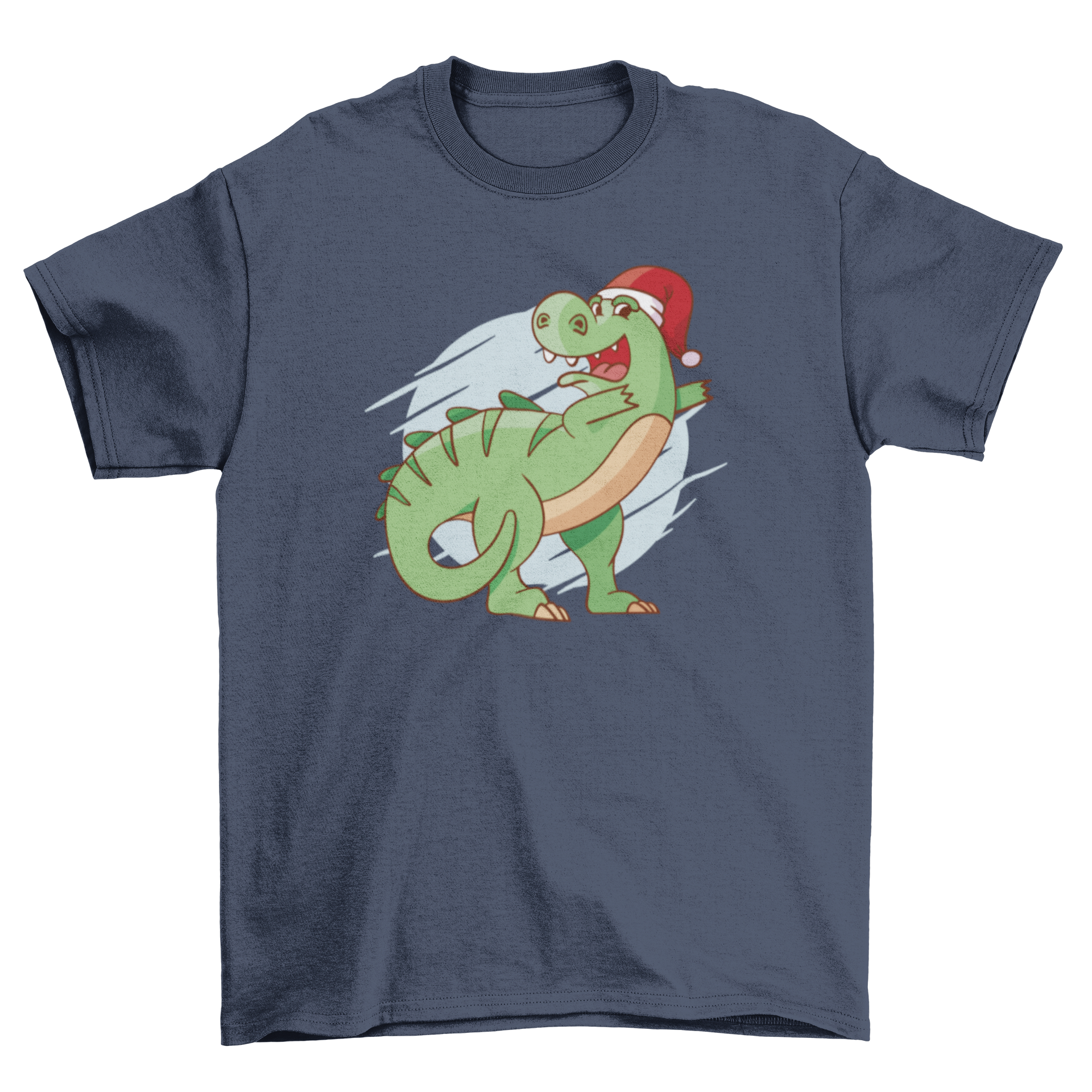 A festive Christmas t-shirt featuring a dinosaur dabbing in a playful pose, perfect for holiday celebrations.