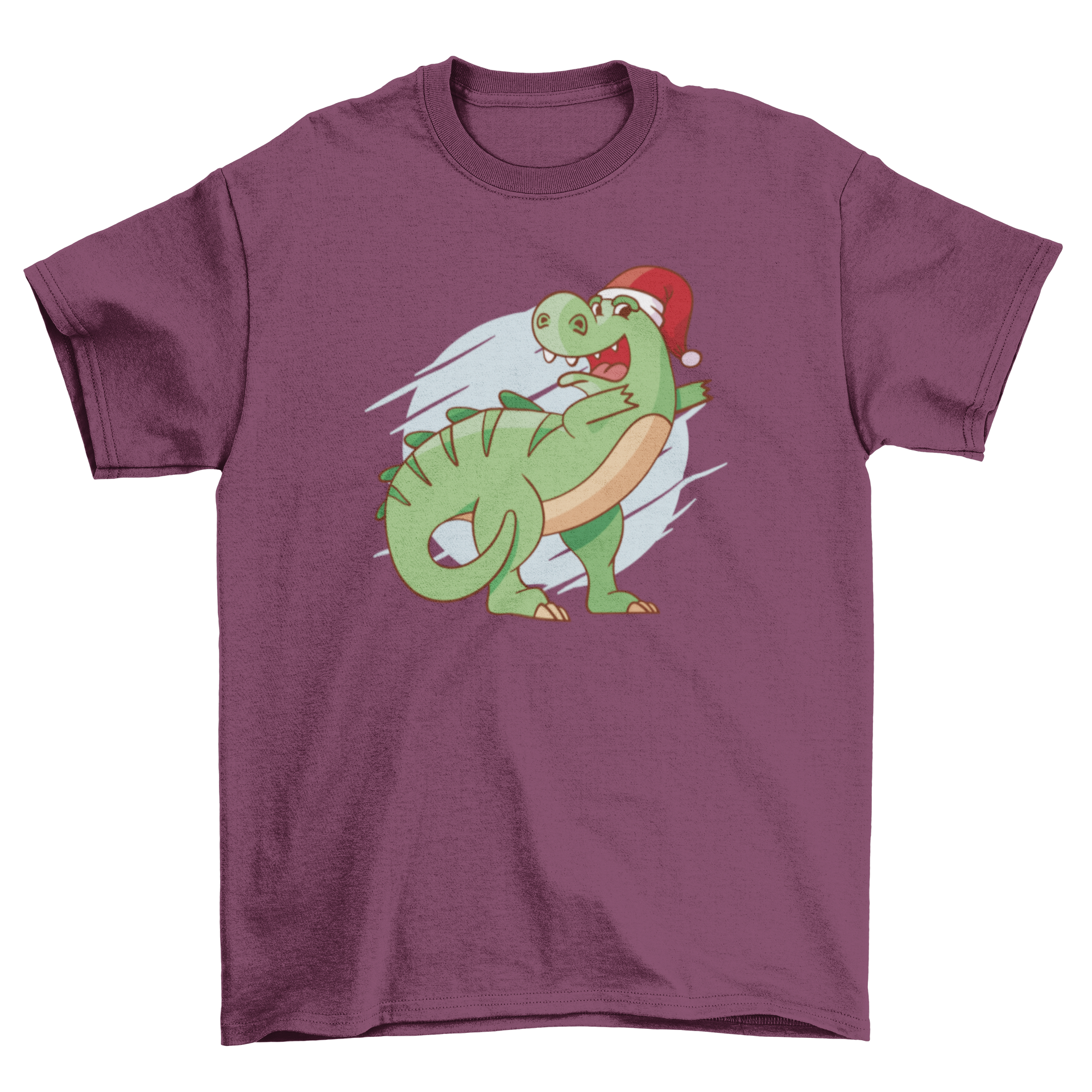 A festive Christmas t-shirt featuring a dinosaur dabbing in a playful pose, perfect for holiday celebrations.