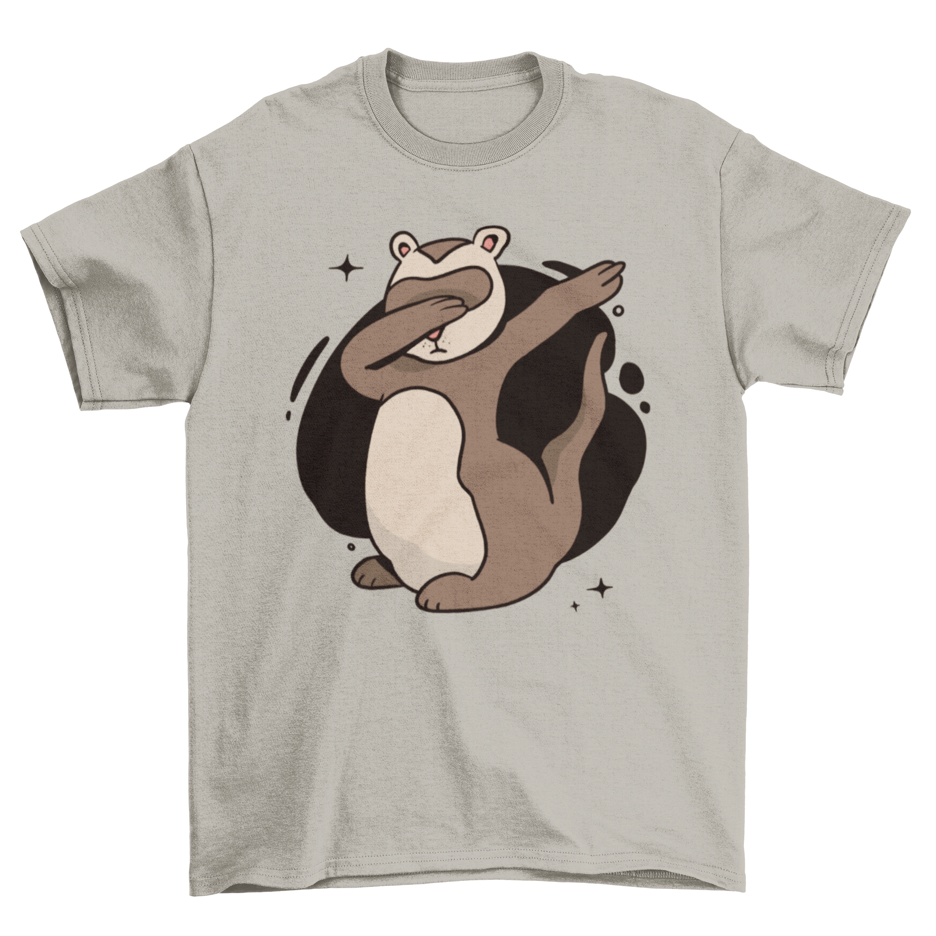 A humorous t-shirt featuring a cartoon ferret dabbing, showcasing a playful design.