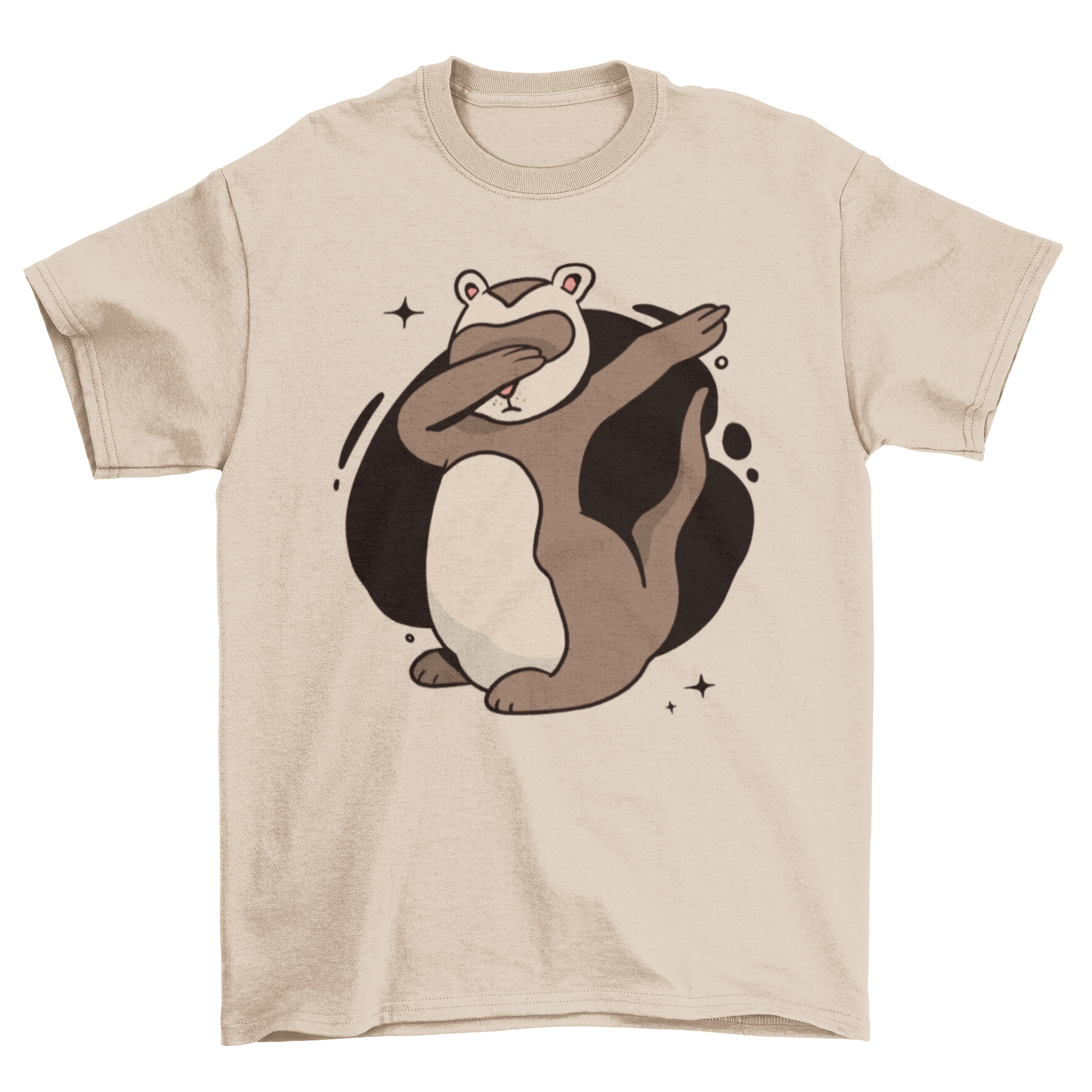 A humorous t-shirt featuring a cartoon ferret dabbing, showcasing a playful design.