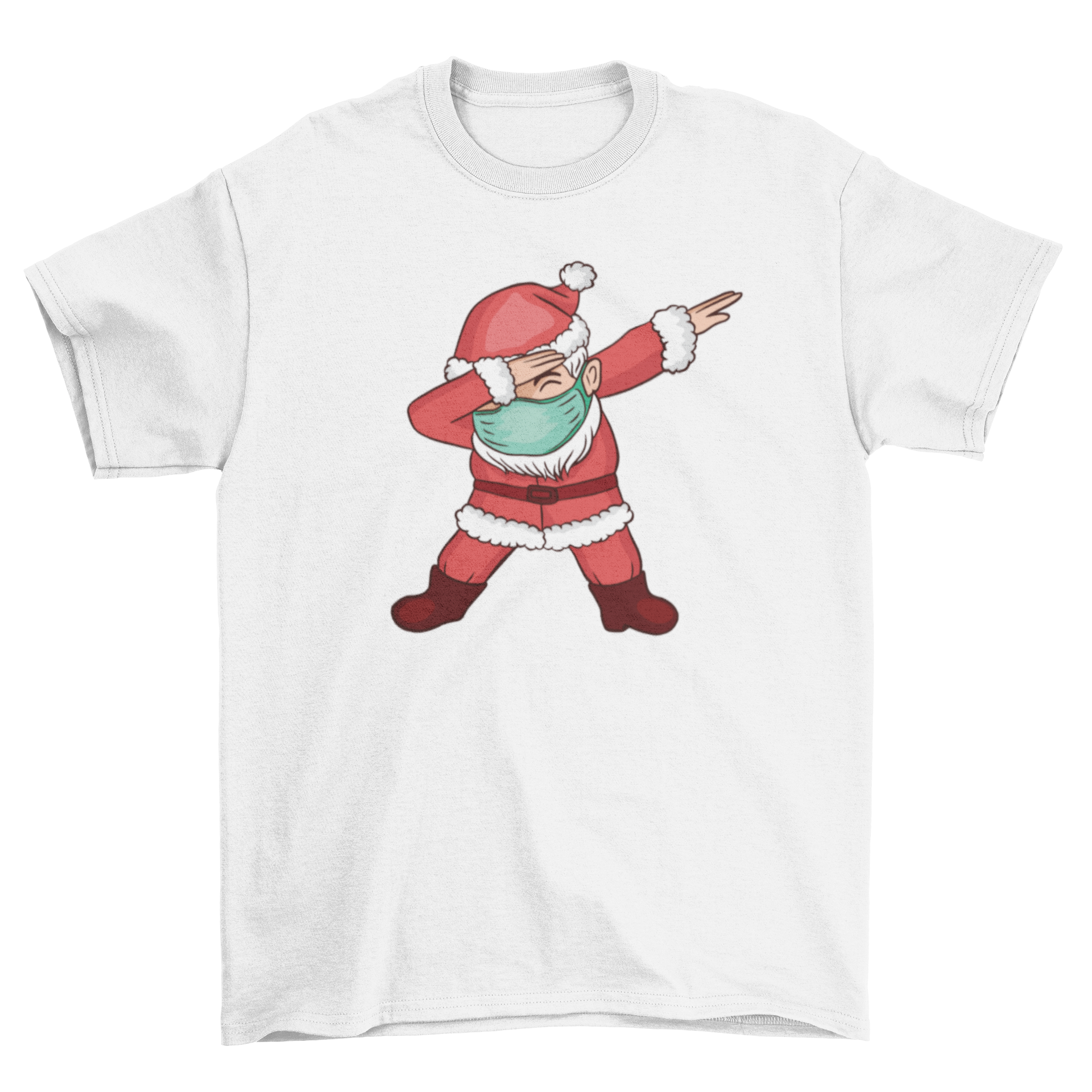 Dabbing Santa Claus t-shirt featuring Santa in a face mask dabbing, perfect for holiday celebrations.