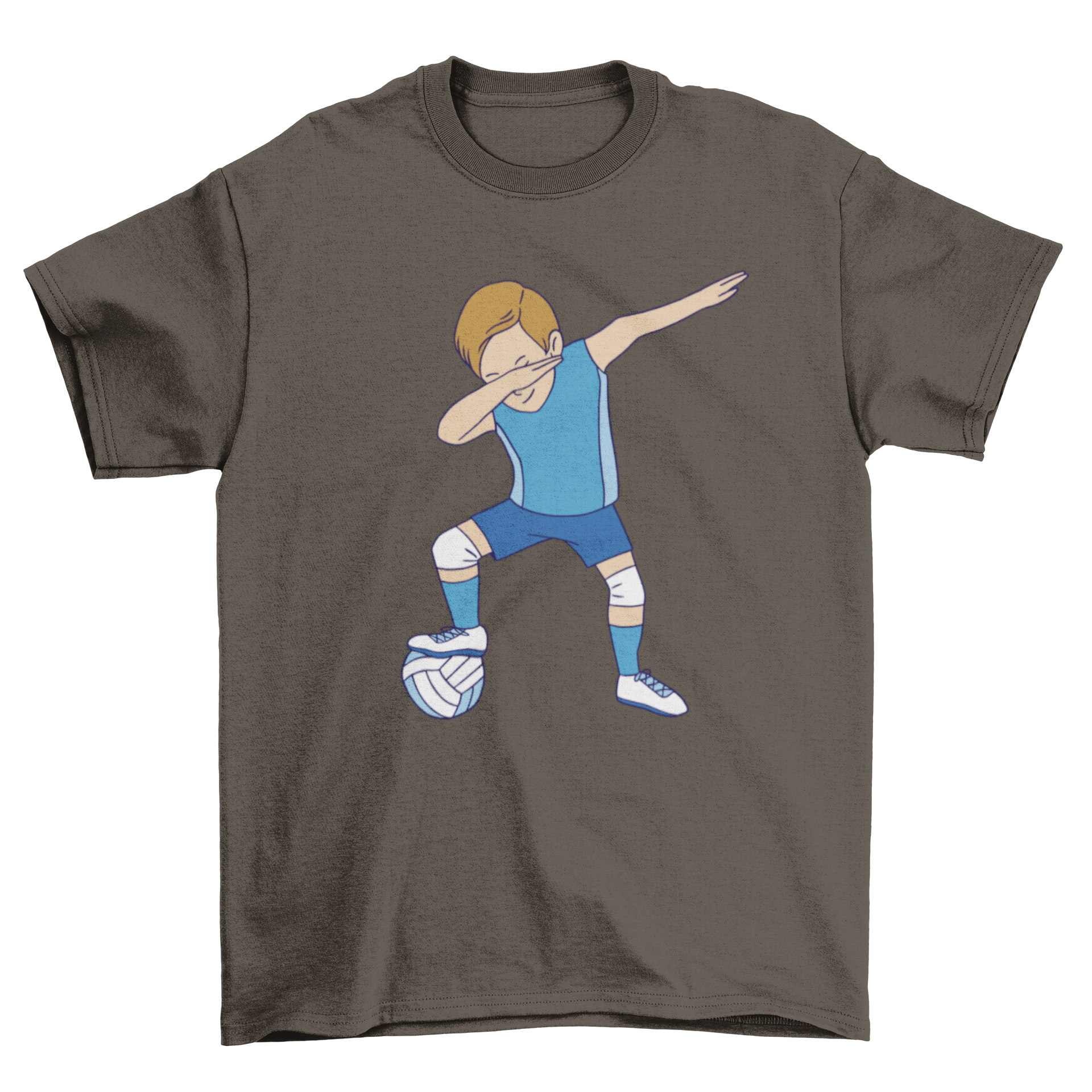 A stylish t-shirt featuring a male volleyball player dabbing, showcasing a vibrant graphic design.