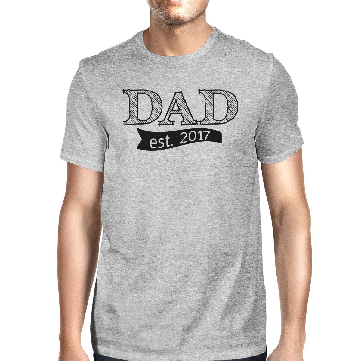 Men's gray cotton t-shirt featuring 'Dad Est 2017' graphic design, perfect for Father's Day gifts.