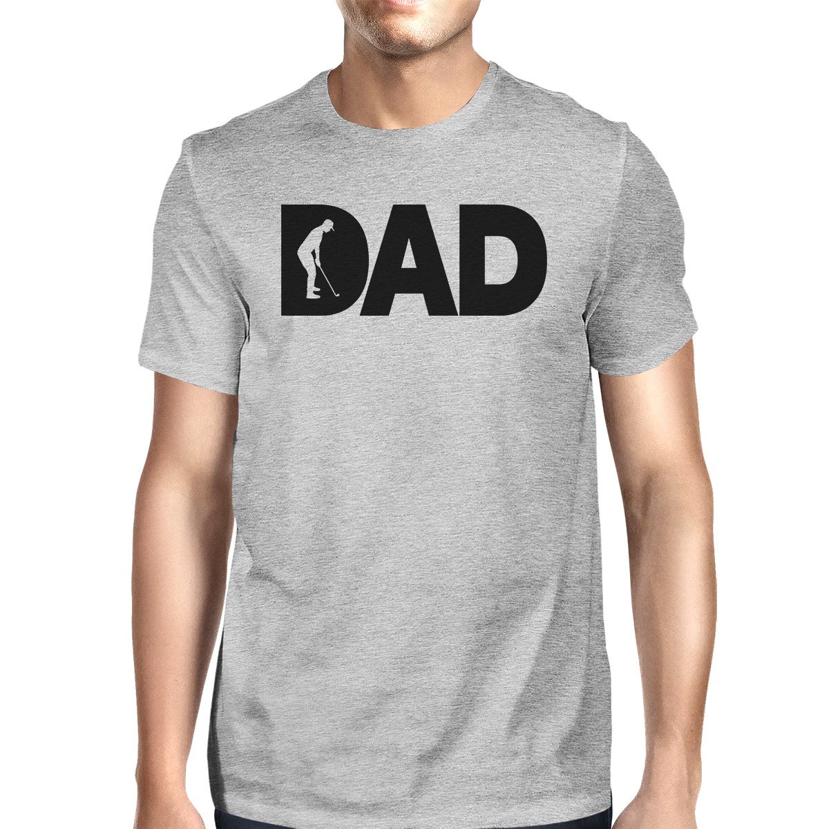 Dad Golf Men's Gray Graphic Tee Shirt featuring a unique golf-themed graphic design, made from 100% ring spun cotton for comfort.