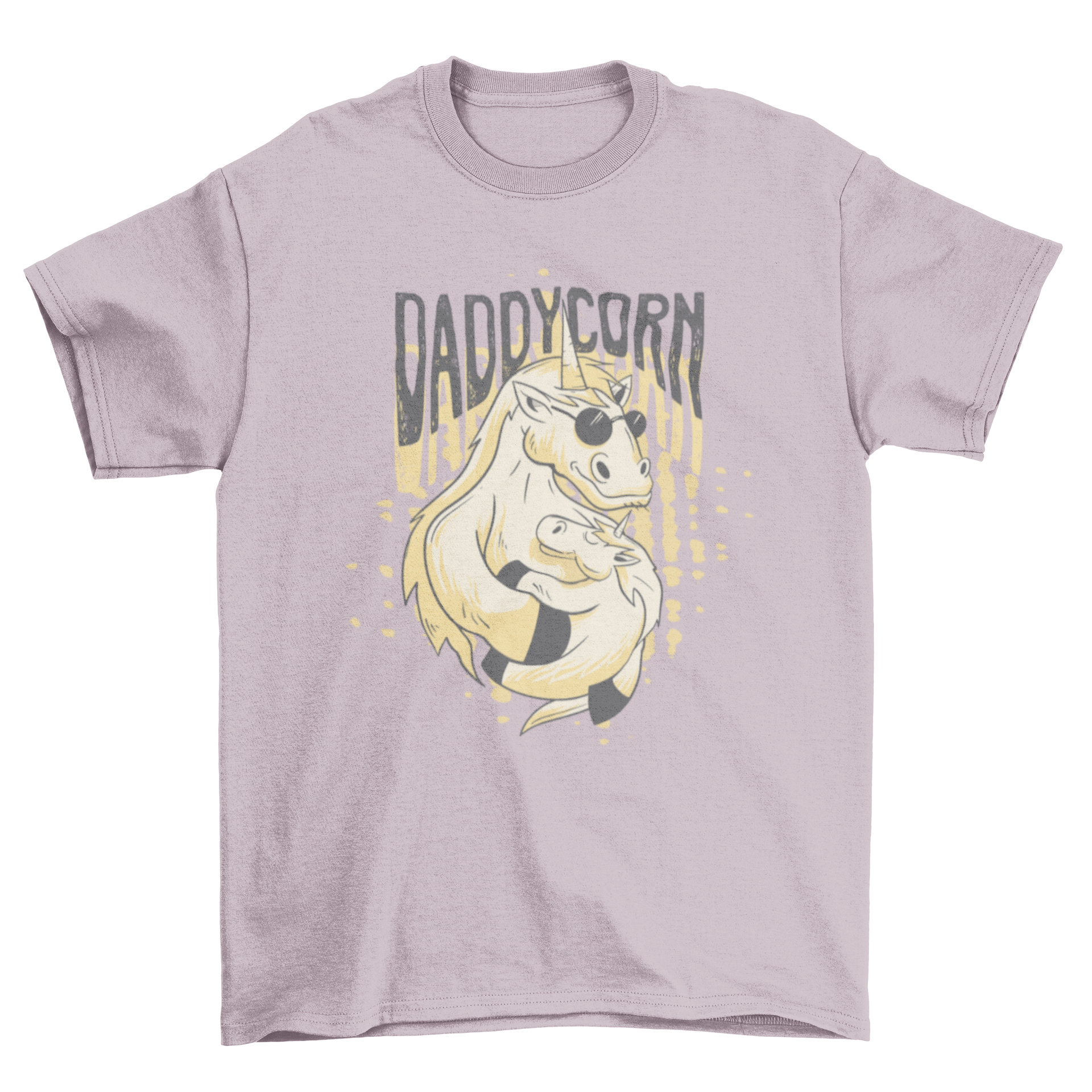 Daddycorn T-shirt featuring a unicorn dad and baby design with the word DADDYCORN.
