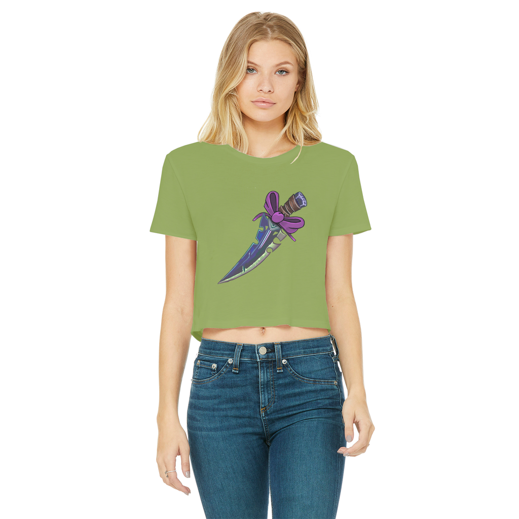 Dagger Classic Women's Cropped Raw Edge T-Shirt featuring a round neck, short sleeves, and a raw edge hem in a stylish design.