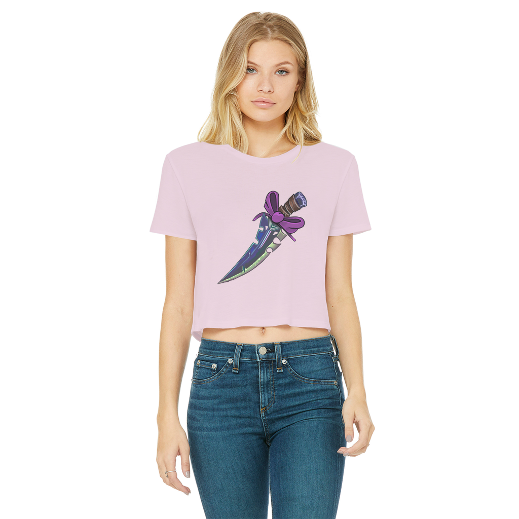 Dagger Classic Women's Cropped Raw Edge T-Shirt featuring a round neck, short sleeves, and a raw edge hem in a stylish design.