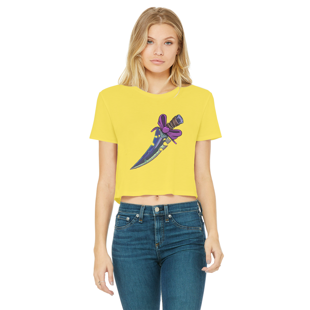 Dagger Classic Women's Cropped Raw Edge T-Shirt featuring a round neck, short sleeves, and a raw edge hem in a stylish design.